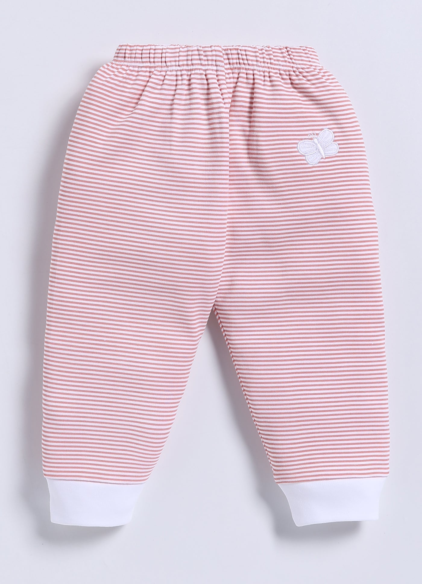 Full-Sleeve Top & Bottom For Girls - Pastel Peach Striped