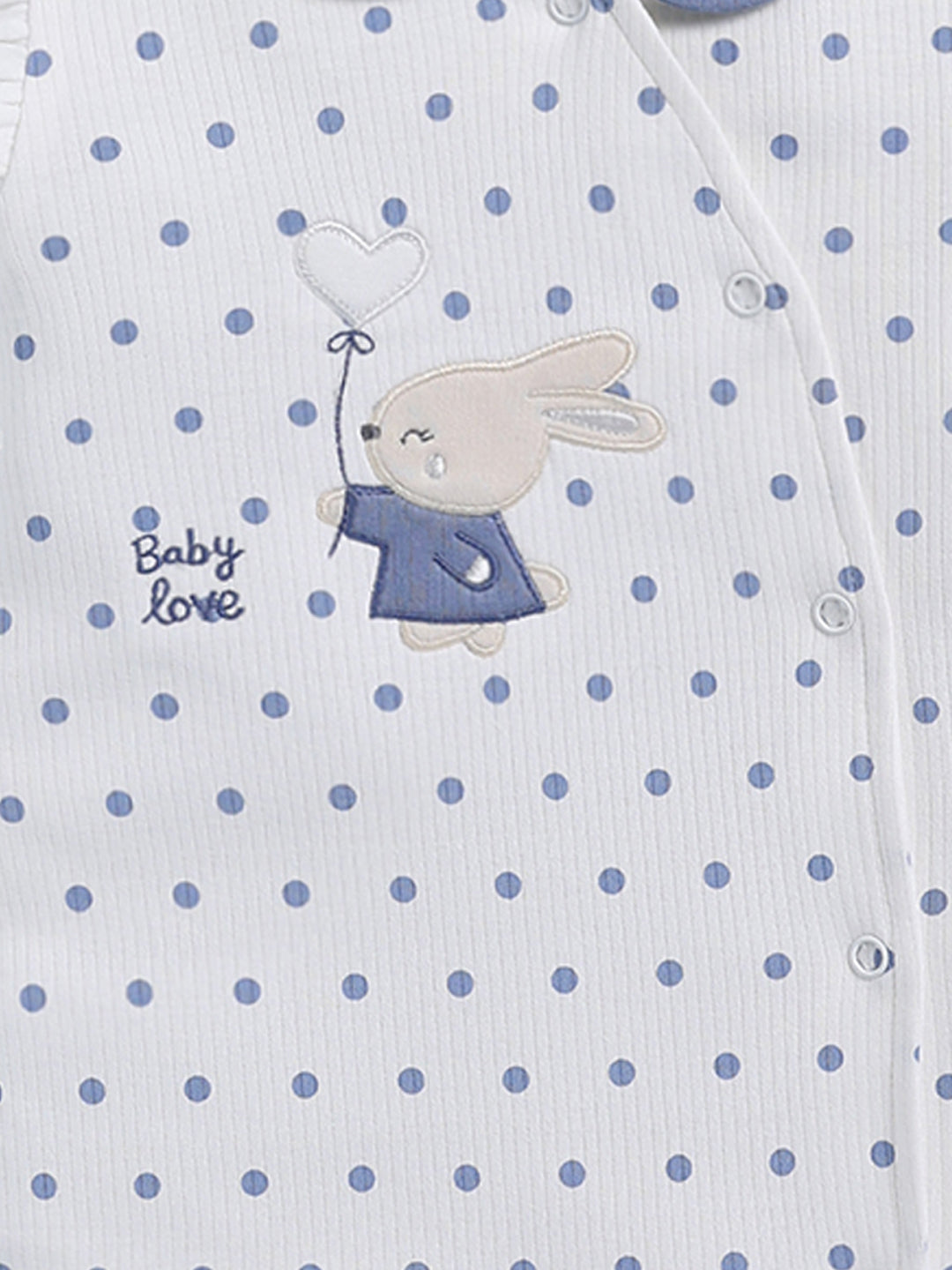 Full Sleeve Romper for Girls – White Bunny Embroidered Polka Dot