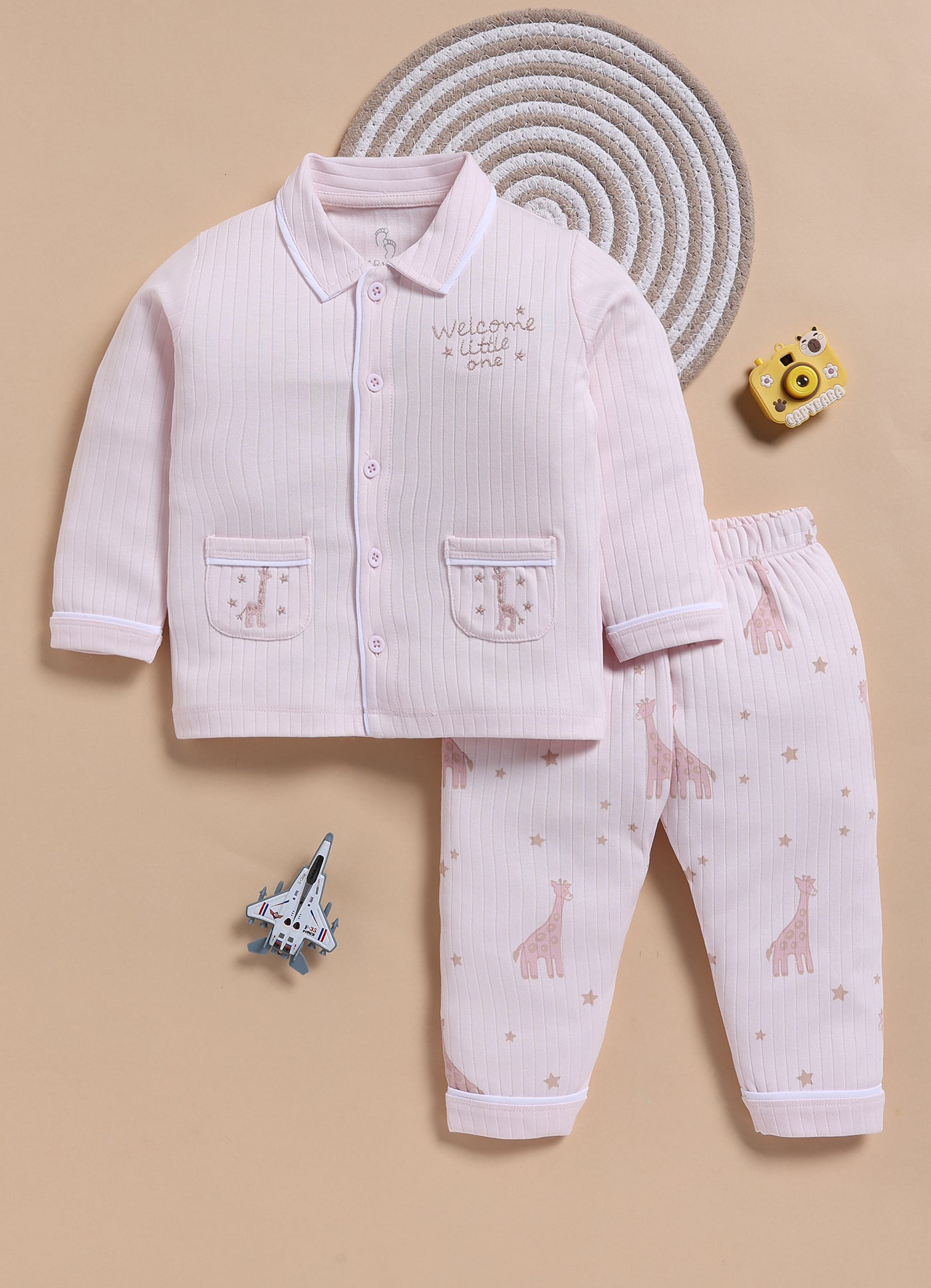 Full-Sleeve Nightsuits for Girls - Pink Welcome Little One