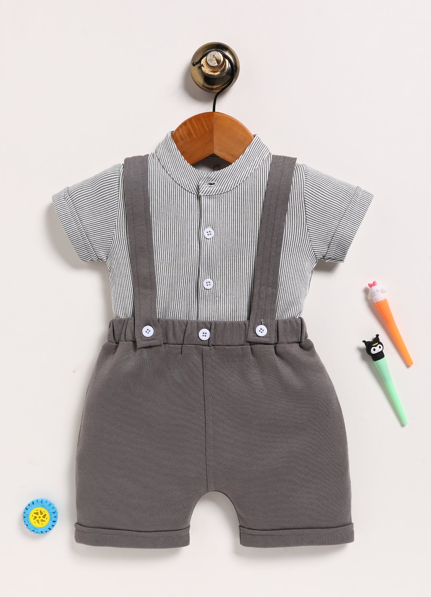 Half Sleeve Dungaree for Boys - Dark Grey Suspender Shorts