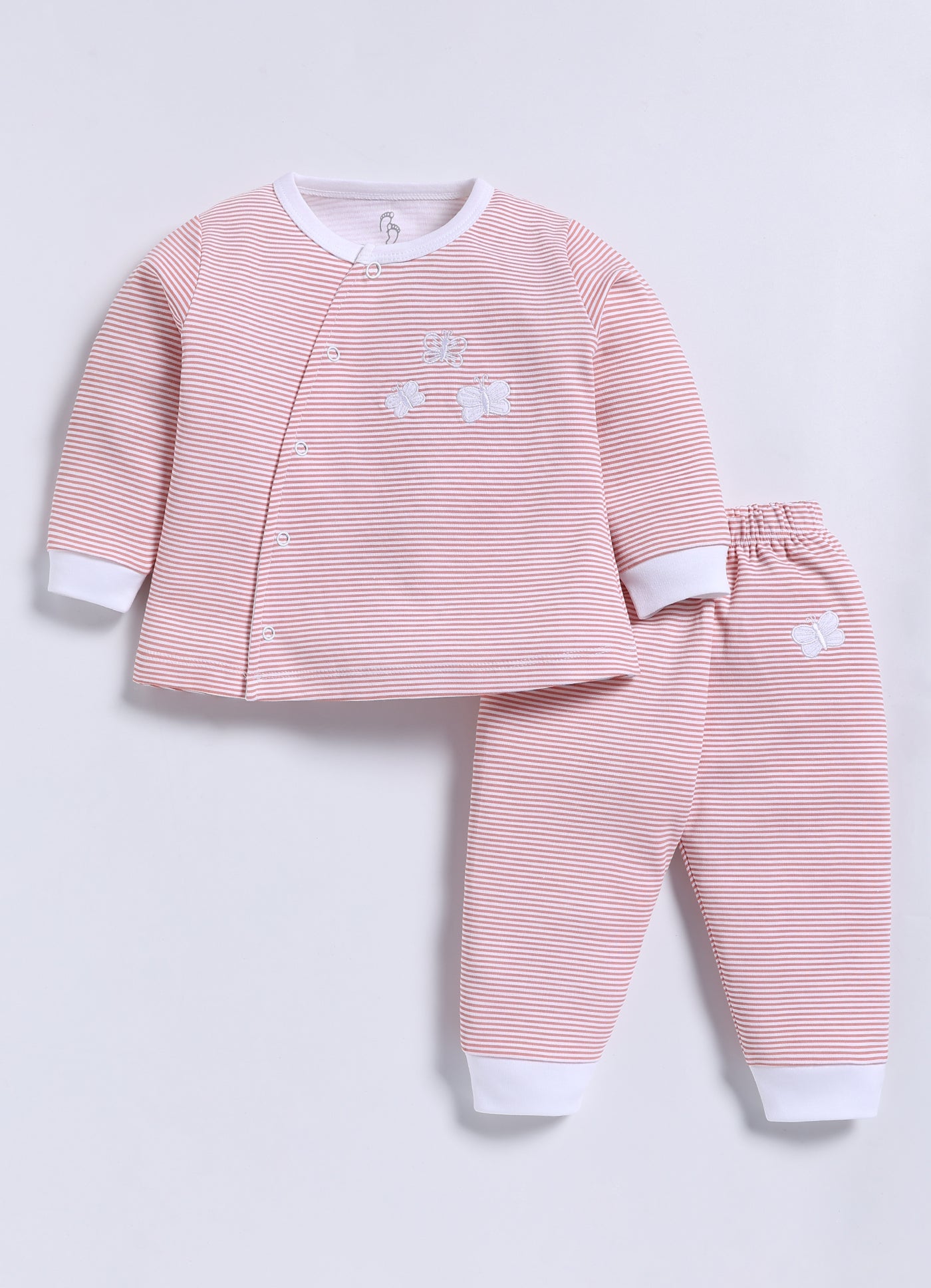 Full-Sleeve Top & Bottom For Girls - Pastel Peach Striped