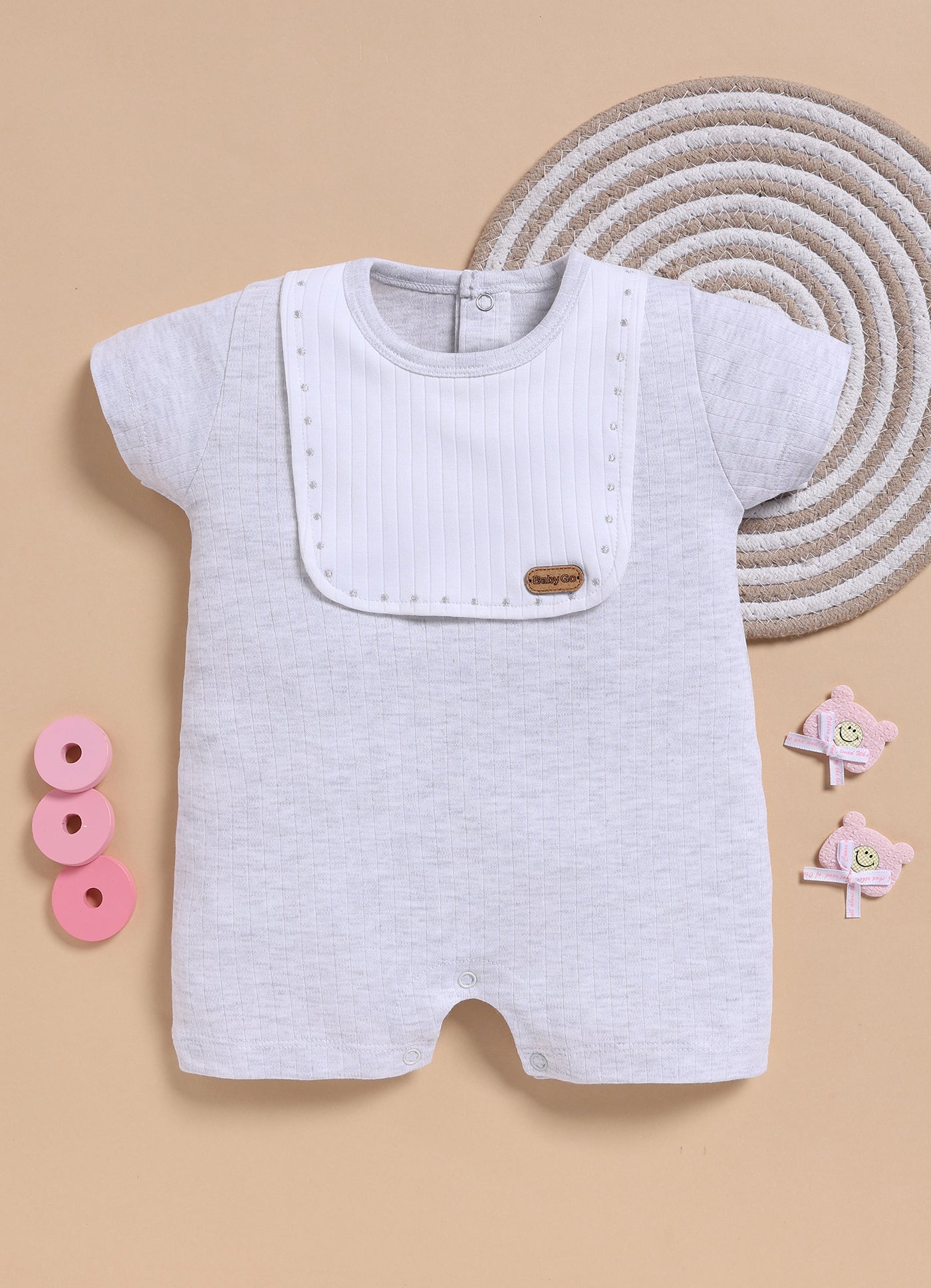 Half-Sleeve Romper for Boys – White Bib Style