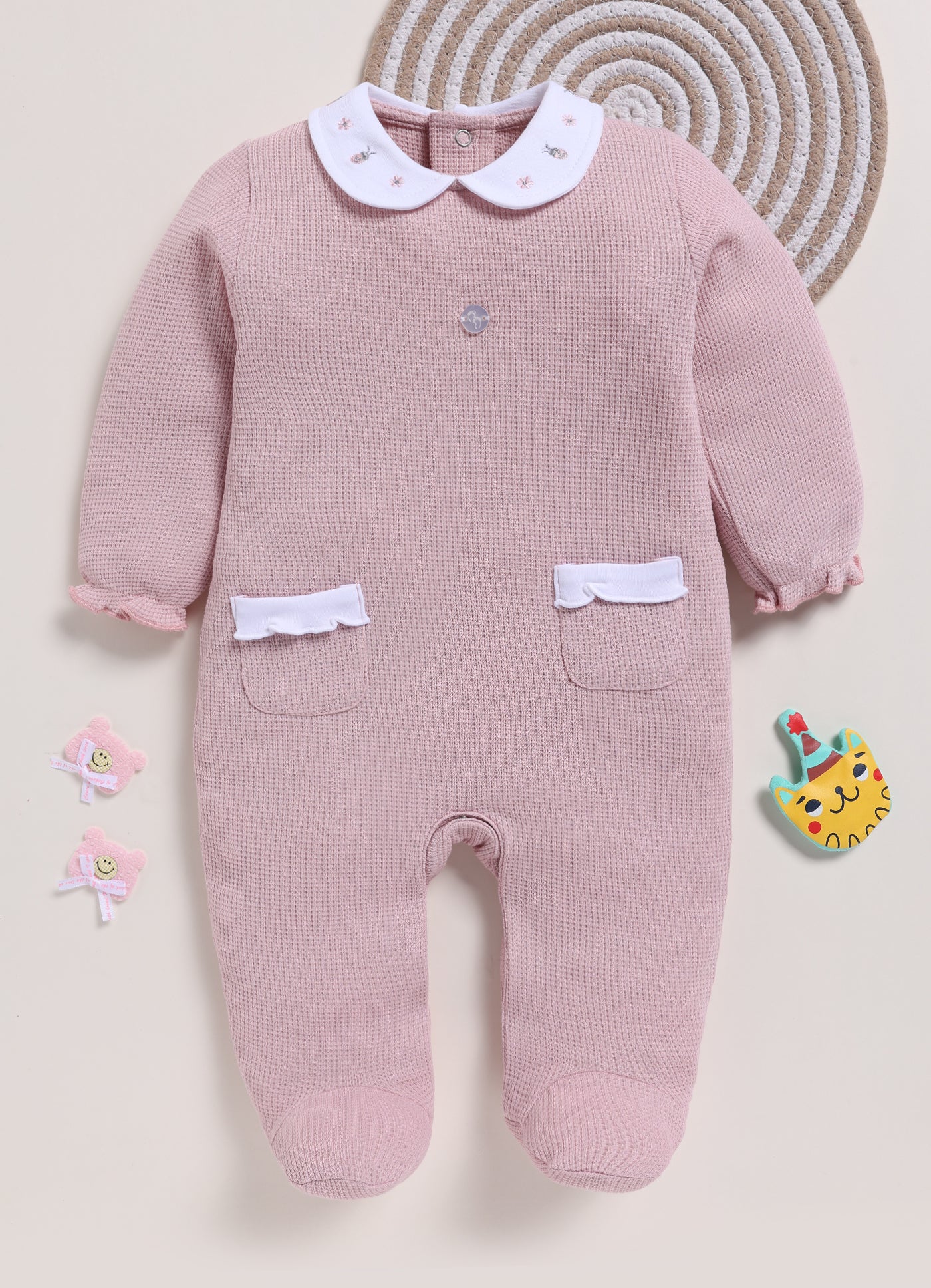 Full Sleeve Romper for Girls - Mauve Waffle Knit
