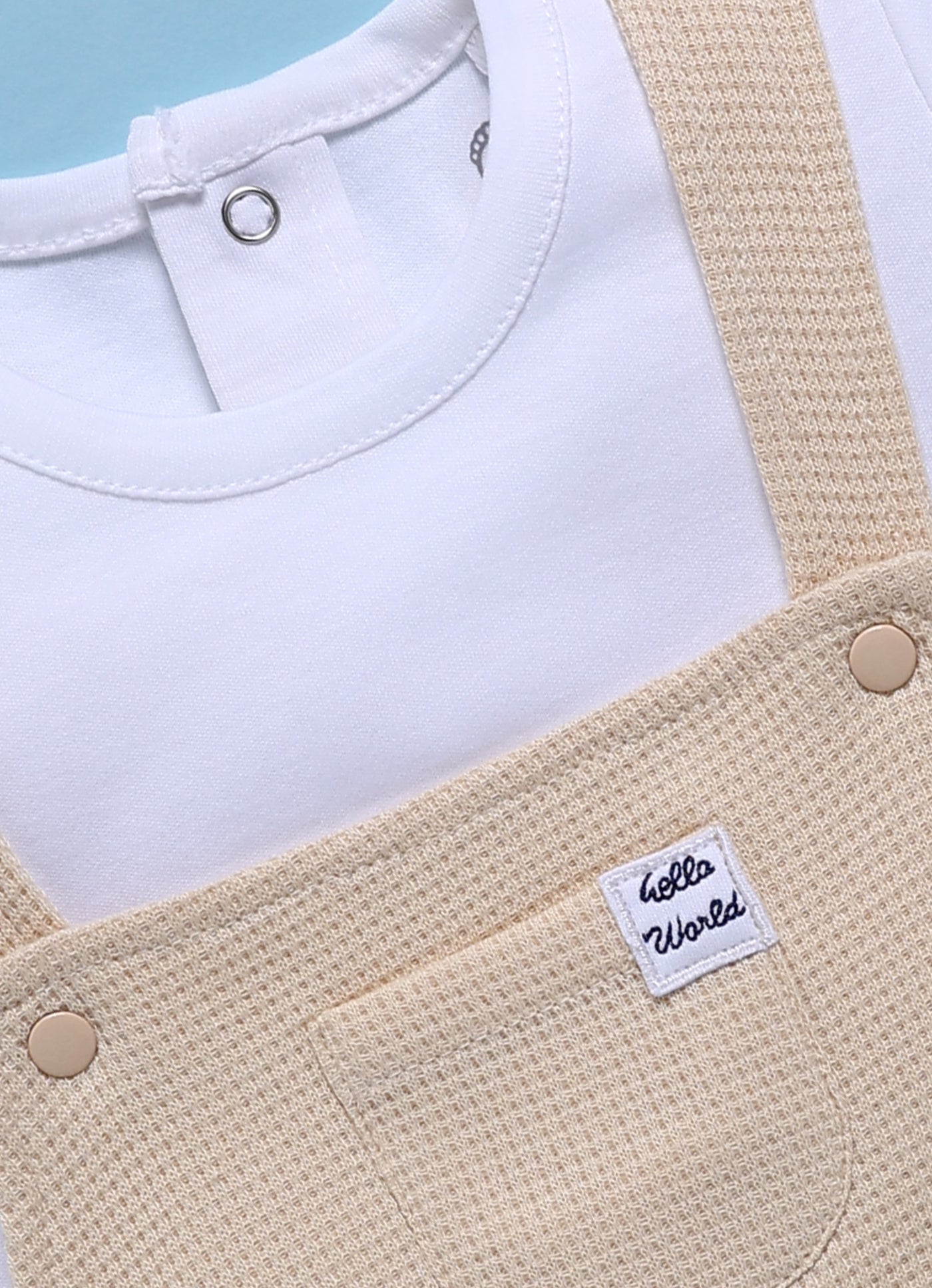 Half Sleeve Dungaree for Boys - Beige Hello World