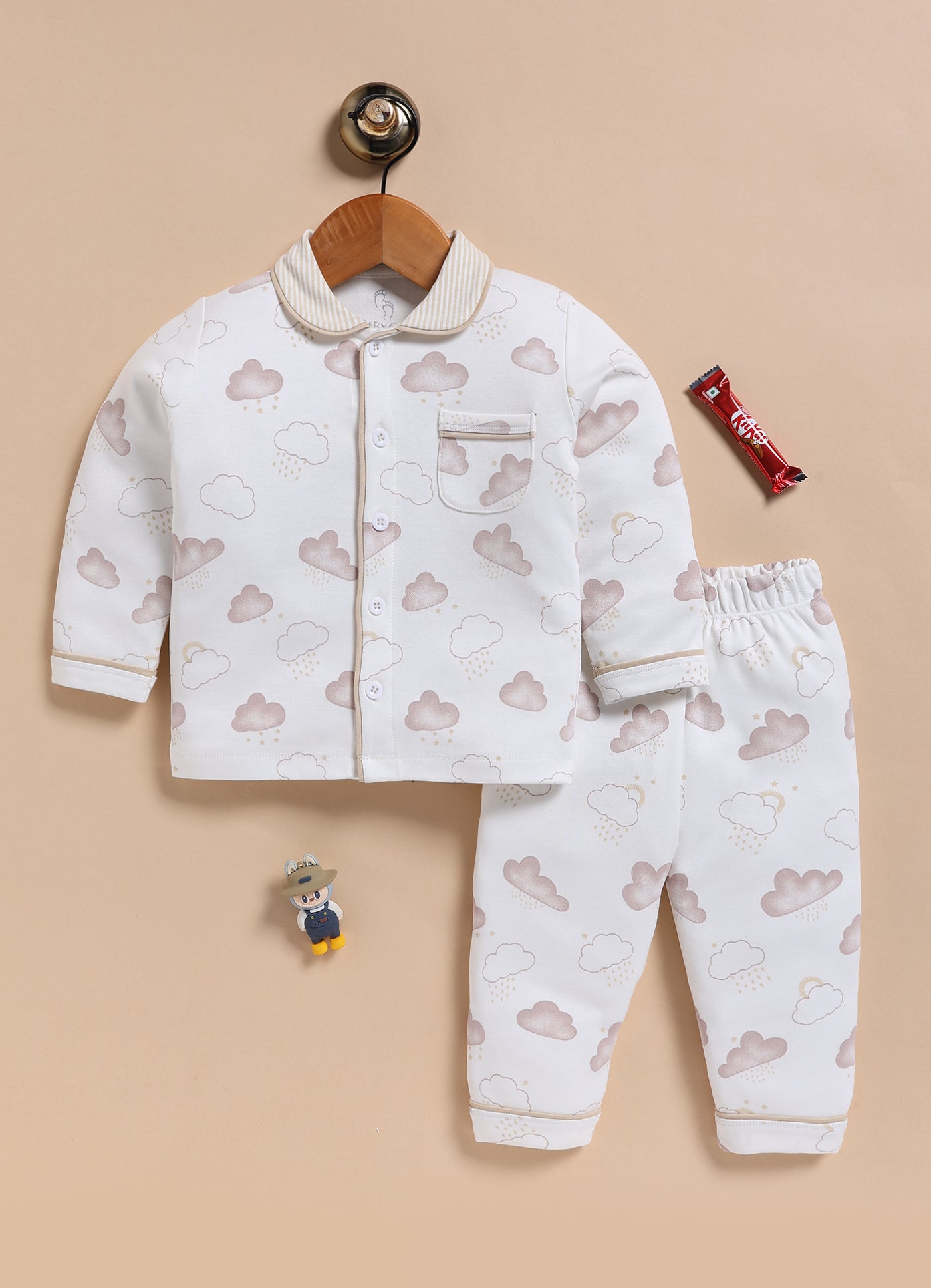 Full-Sleeve Nightsuits for Boys - White Starry Rainy Clouds