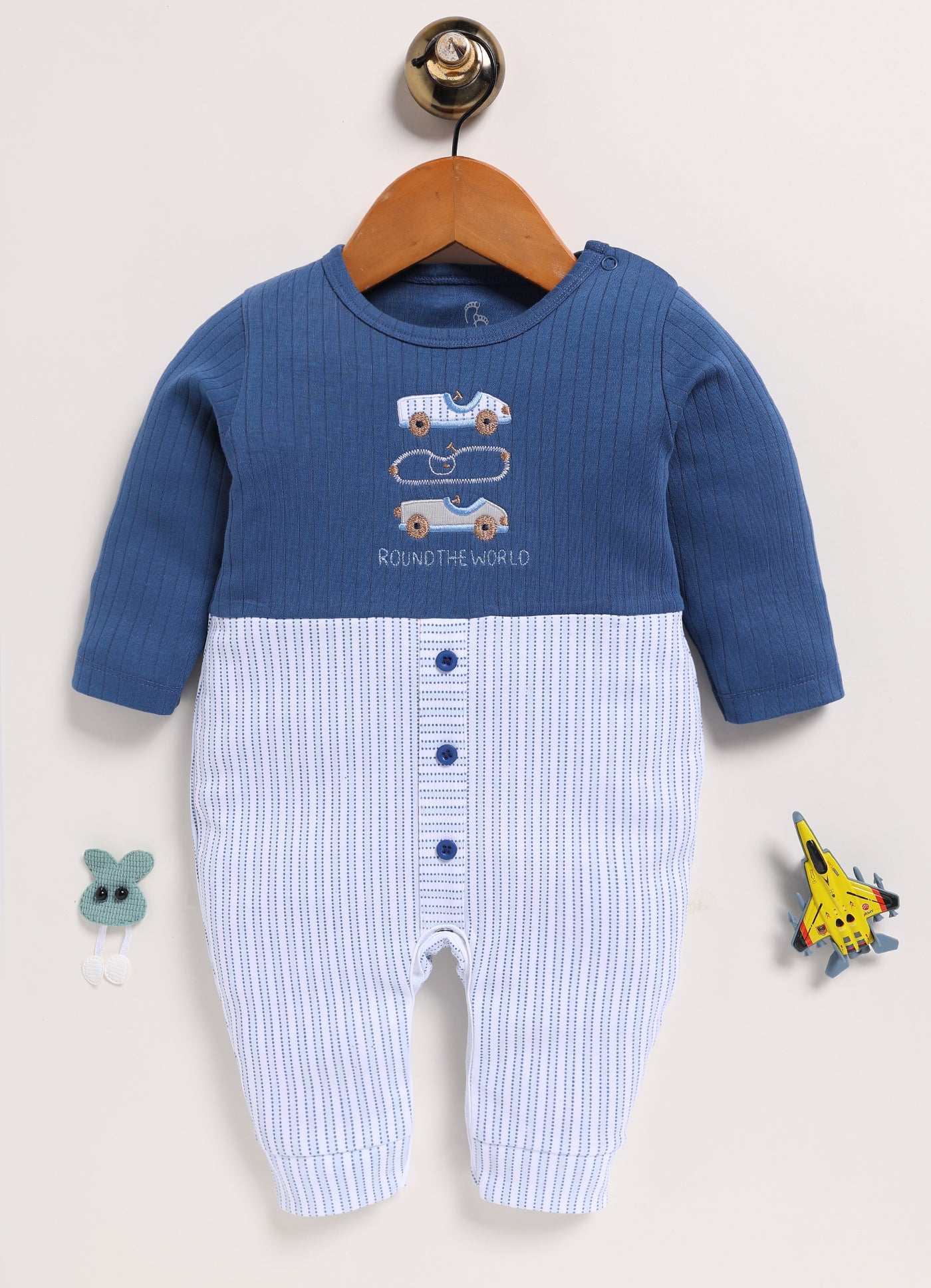 Full Sleeve Romper for Boys – Classic Blue Around the World