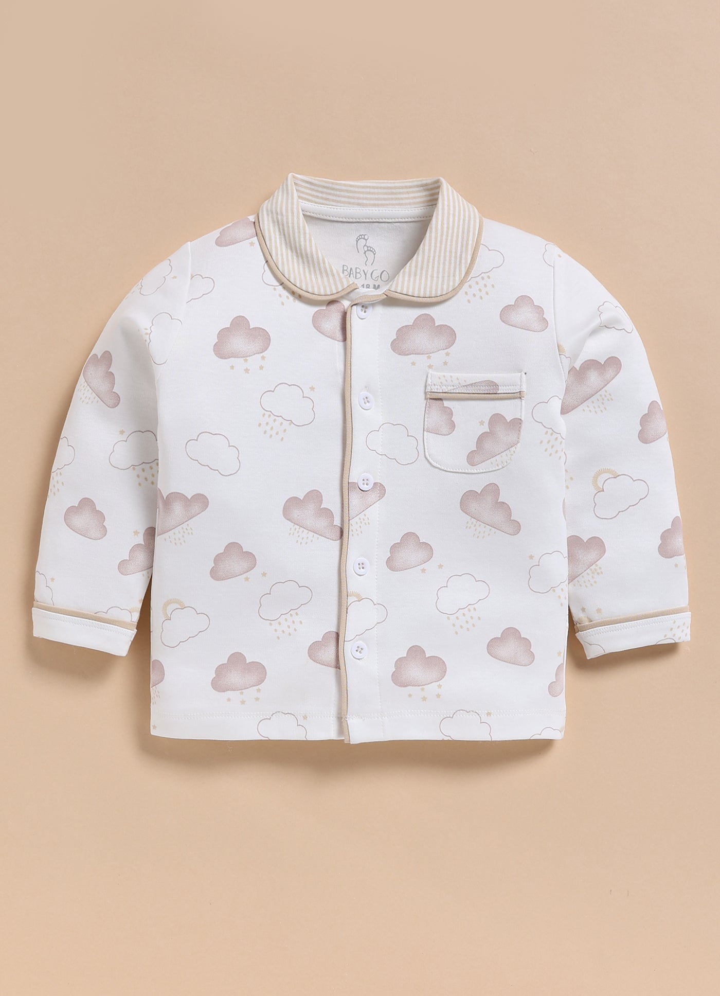 Full-Sleeve Nightsuits for Boys - White Starry Rainy Clouds