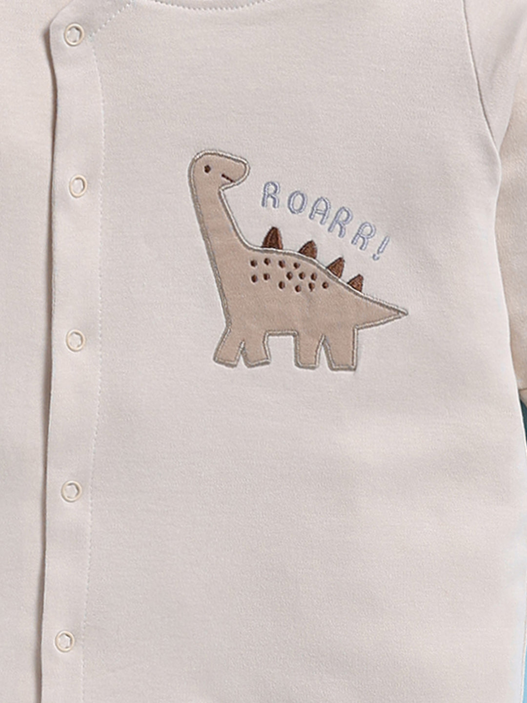 Full Sleeve Romper for Boys – Cream Dinosaur Graphic Side-Snap