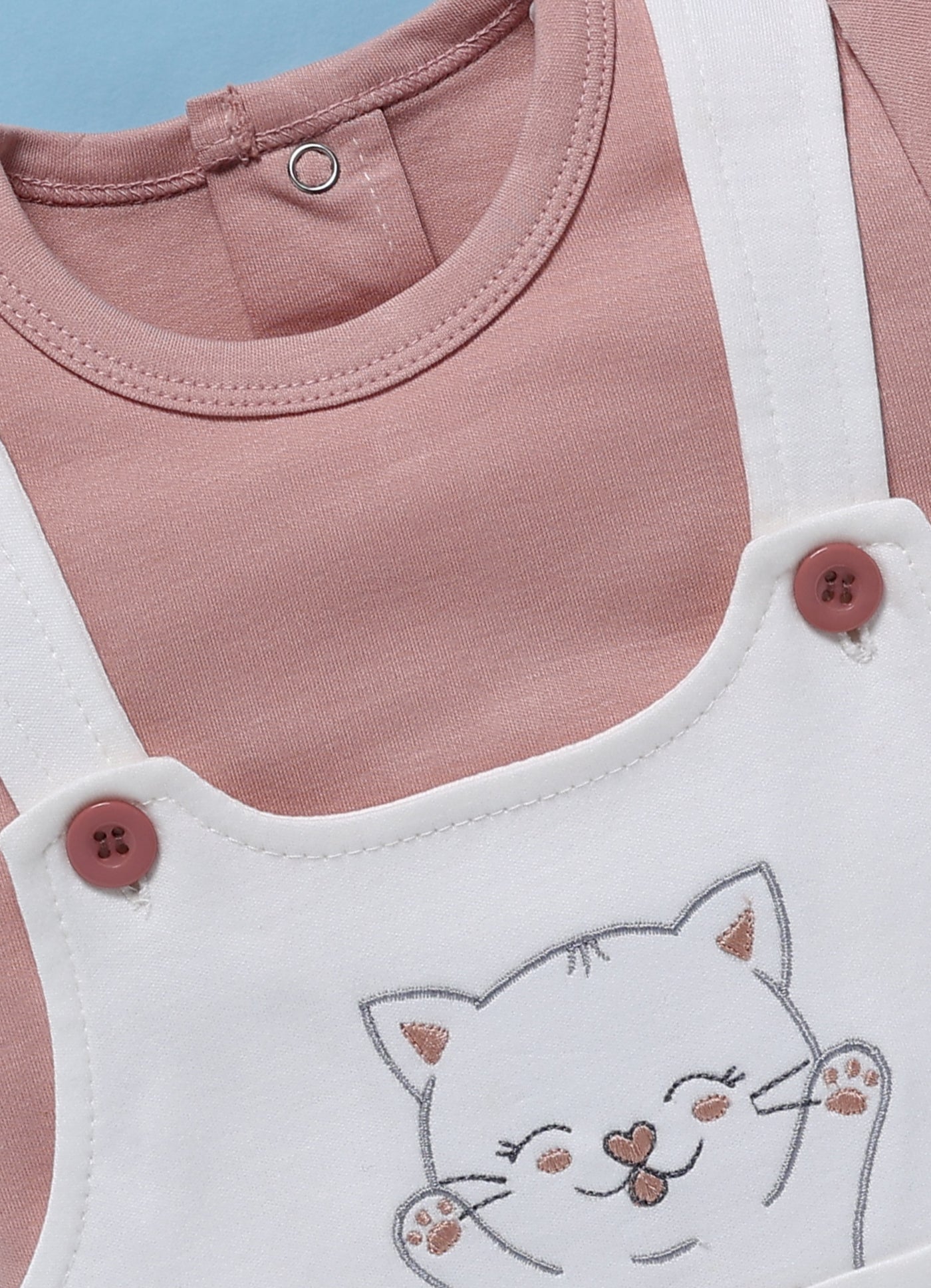 Half Sleeve Dungaree for Girls - Peach Happy Kitty