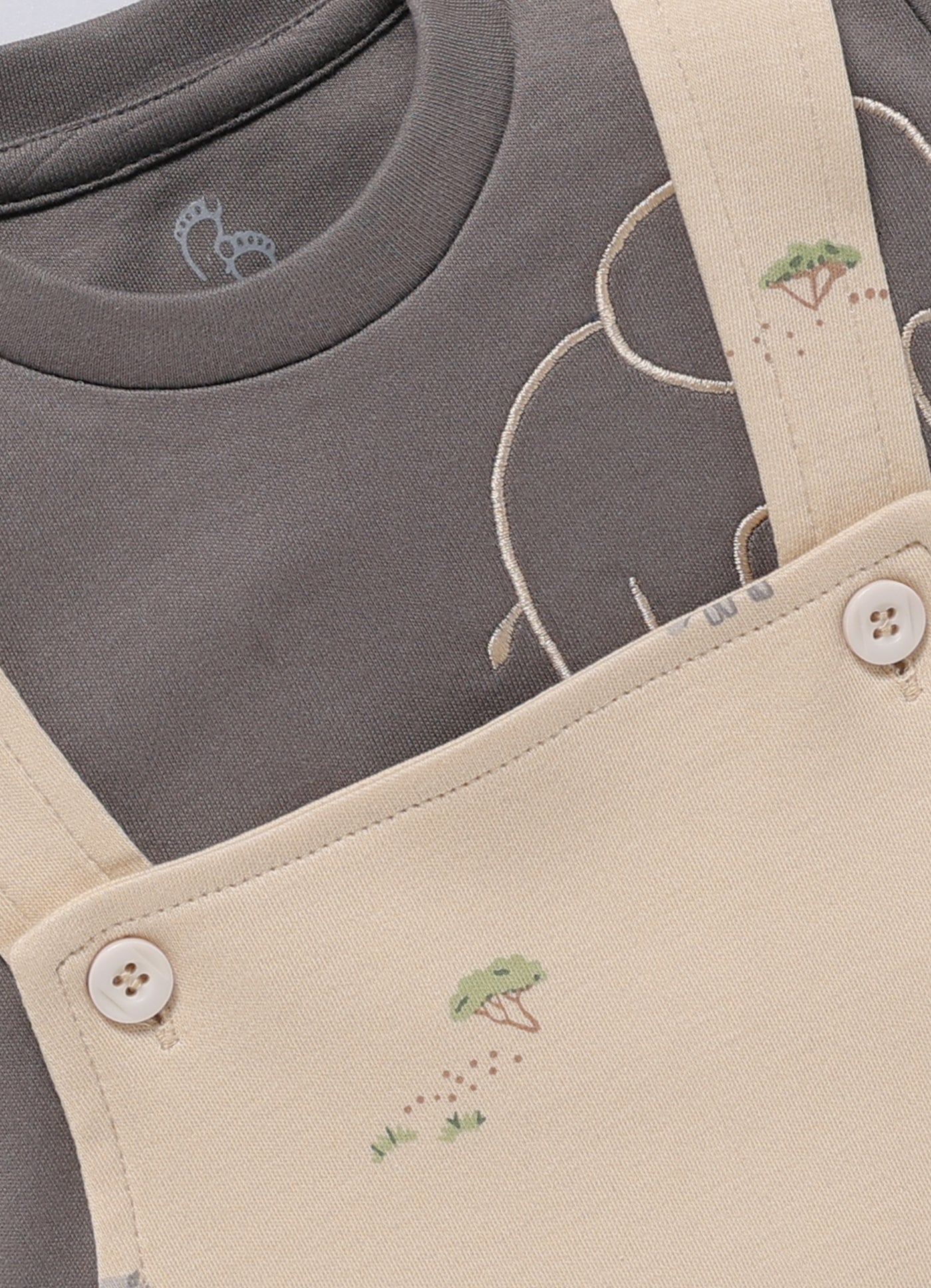 Half Sleeve Dungaree for Boys - Beige Saharan Wildlife