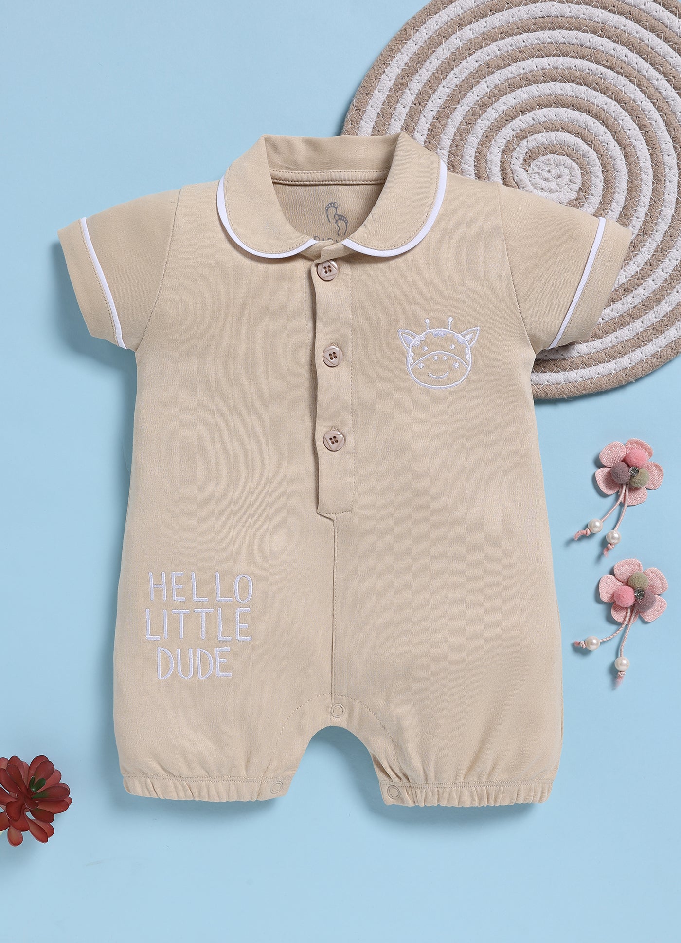 Half-Sleeve Romper for Boys – Light Brown Little Dude