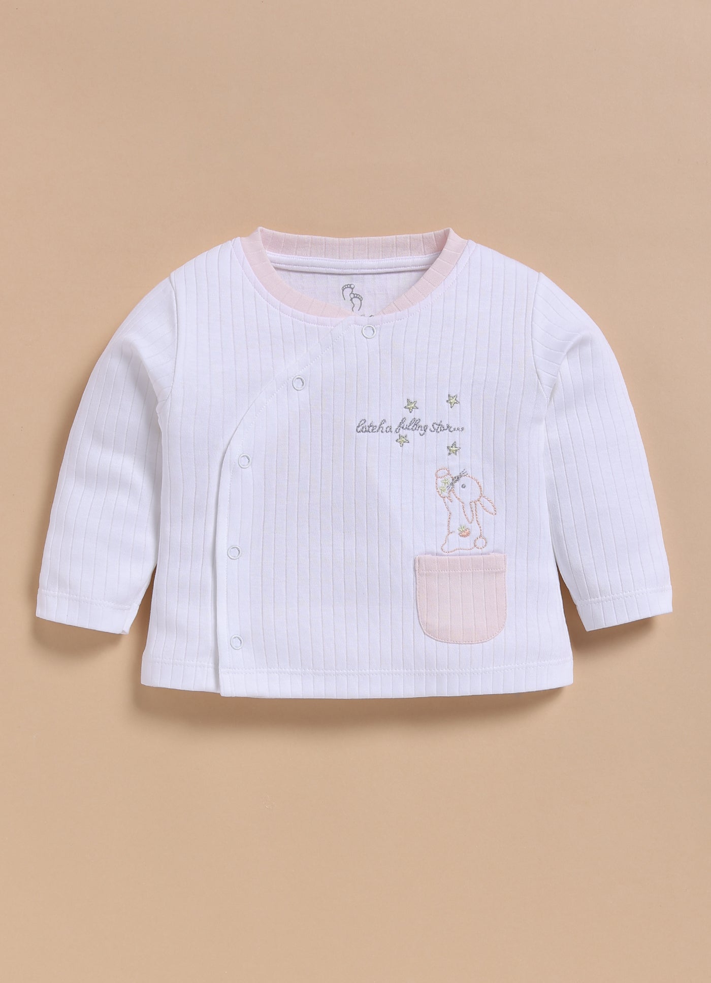 Full-Sleeve Top & Bottom For Girls - Cream Falling Star
