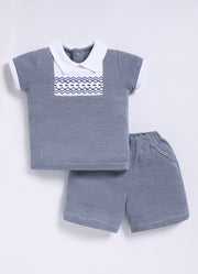 Half-Sleeve Top & Bottom For Boys - Charcoal Wavy