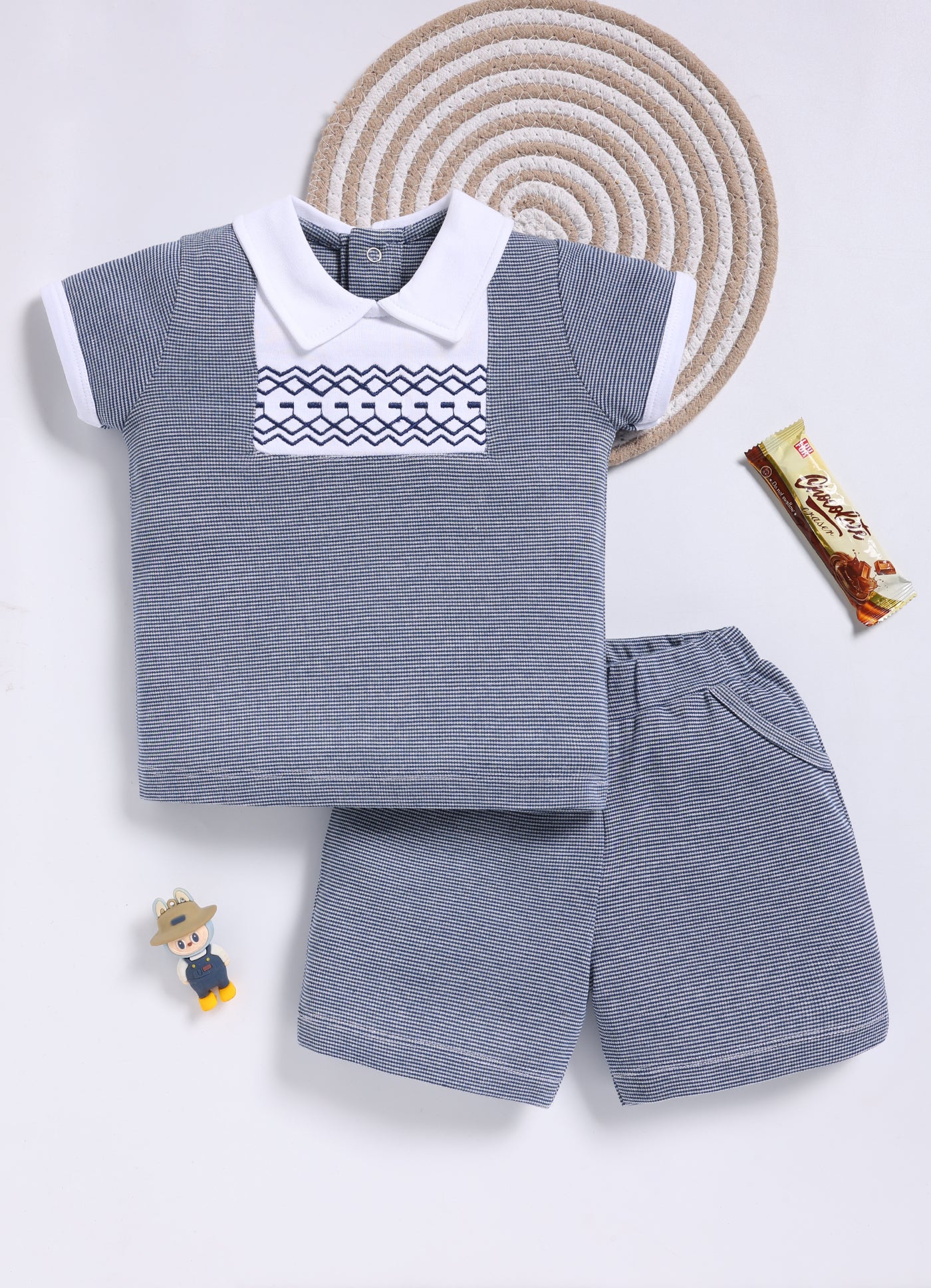 Half-Sleeve Top & Bottom For Boys - Charcoal Wavy