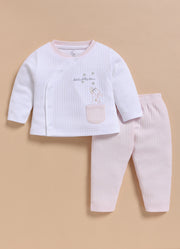 Full-Sleeve Top & Bottom For Girls - Cream Falling Star