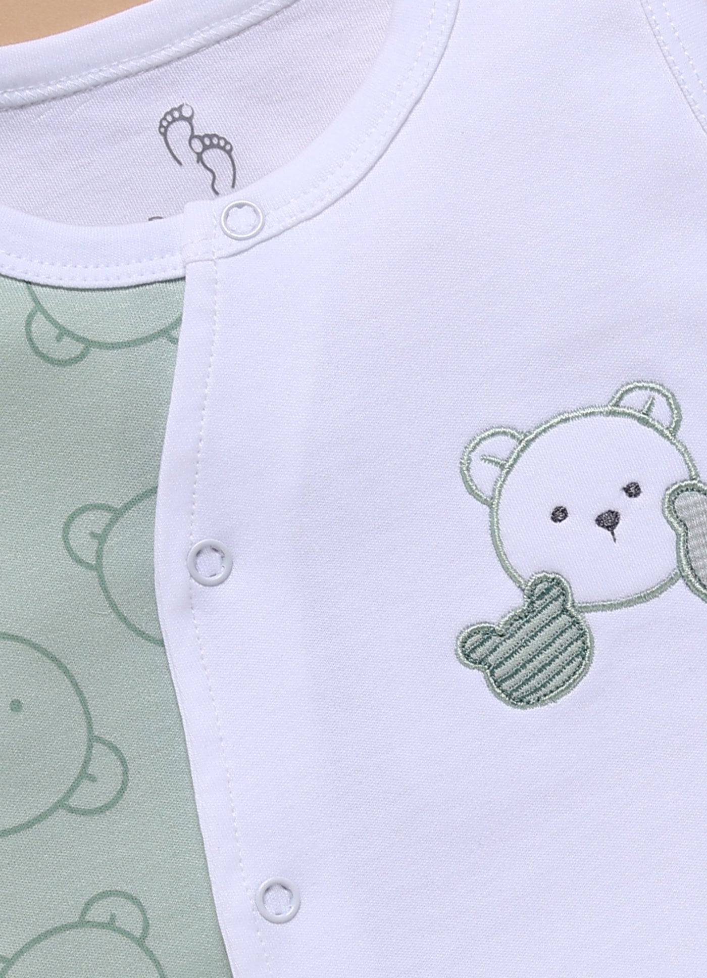 Half-Sleeve Romper for Boys – Mint Green Winking Teddy