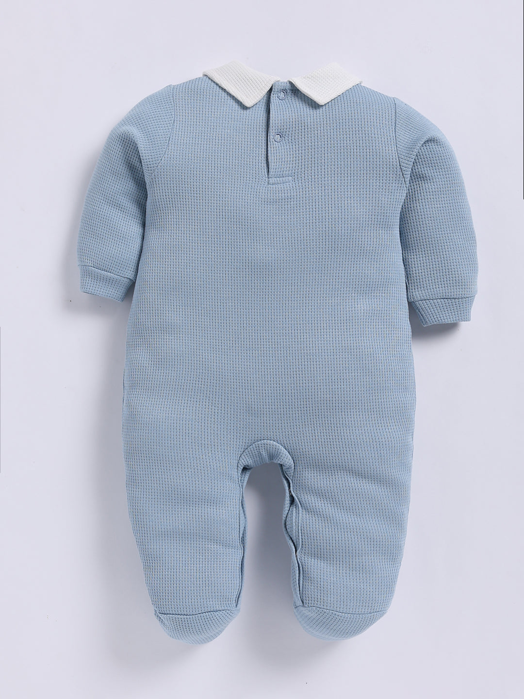 Full Sleeve Romper for Boys – Pastel Blue Waffle-Knit Bunny Footie