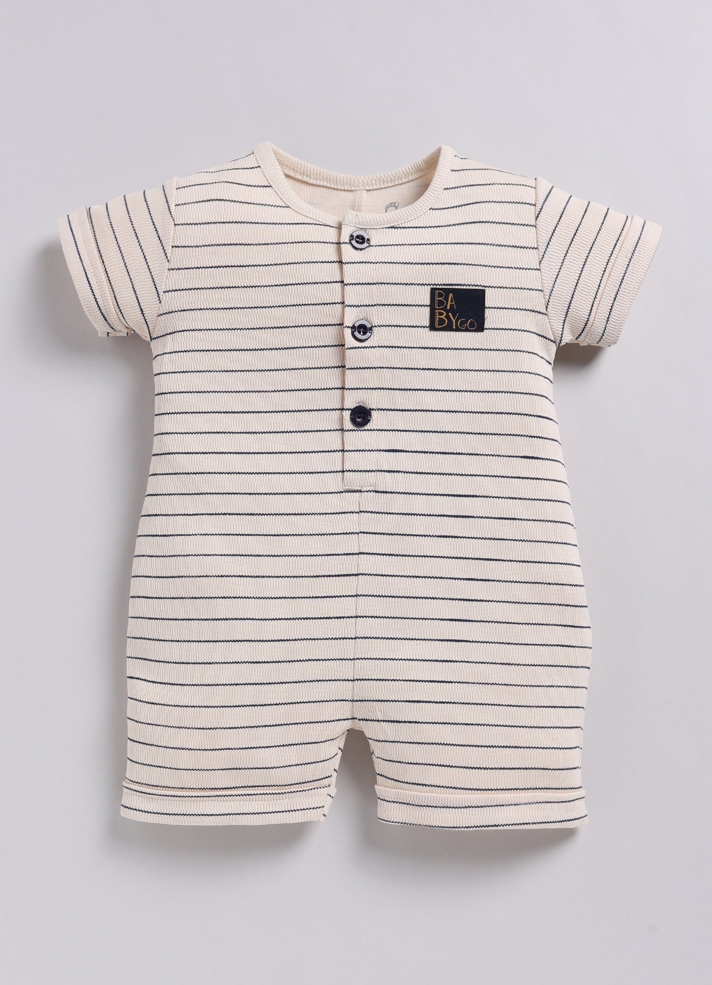 Baby Boy Navy Blue Striped Playtime Half Sleeves Romper