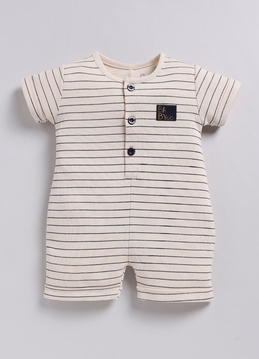 Baby Boy Navy Blue Striped Playtime Half Sleeves Romper