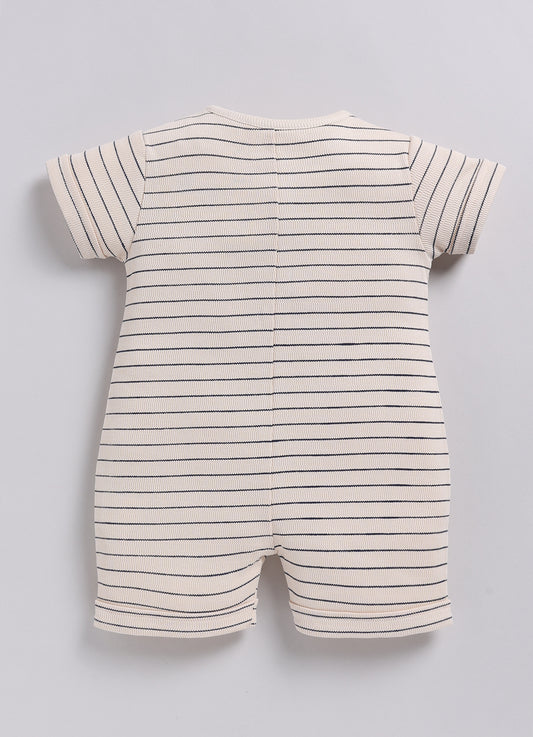 Baby Boy Navy Blue Striped Playtime Half Sleeves Romper