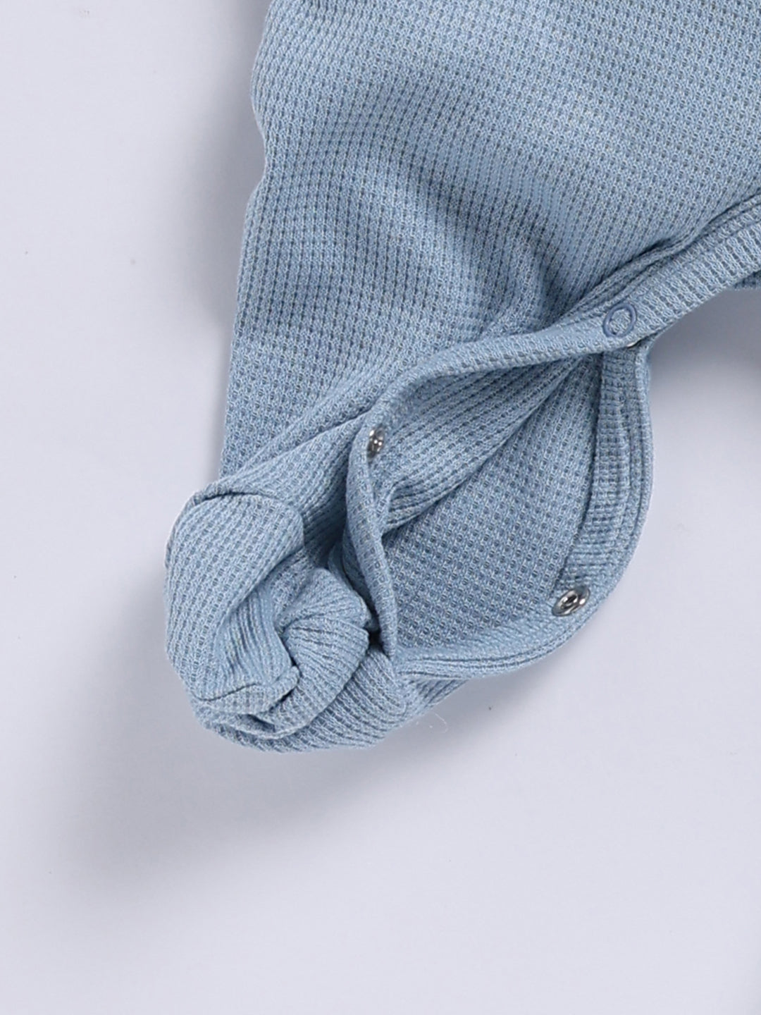 Full Sleeve Romper for Boys – Pastel Blue Waffle-Knit Bunny Footie