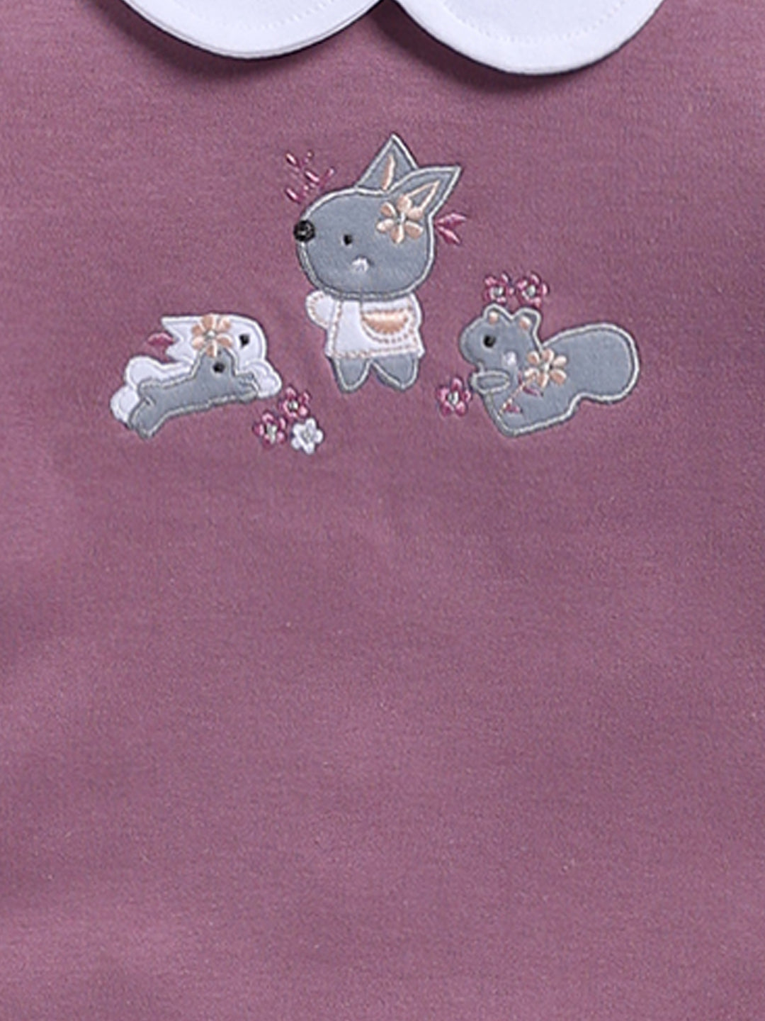 Top & Bottom for Girls - Mauve Animal Embroidered Top & Printed Trousers Set