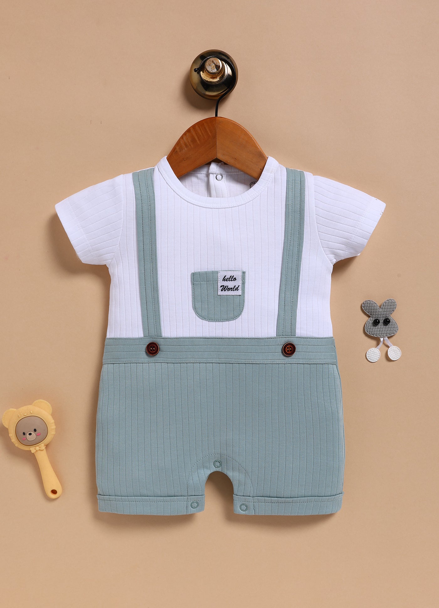 Half-Sleeve Romper for Boys – White Melange Hello World