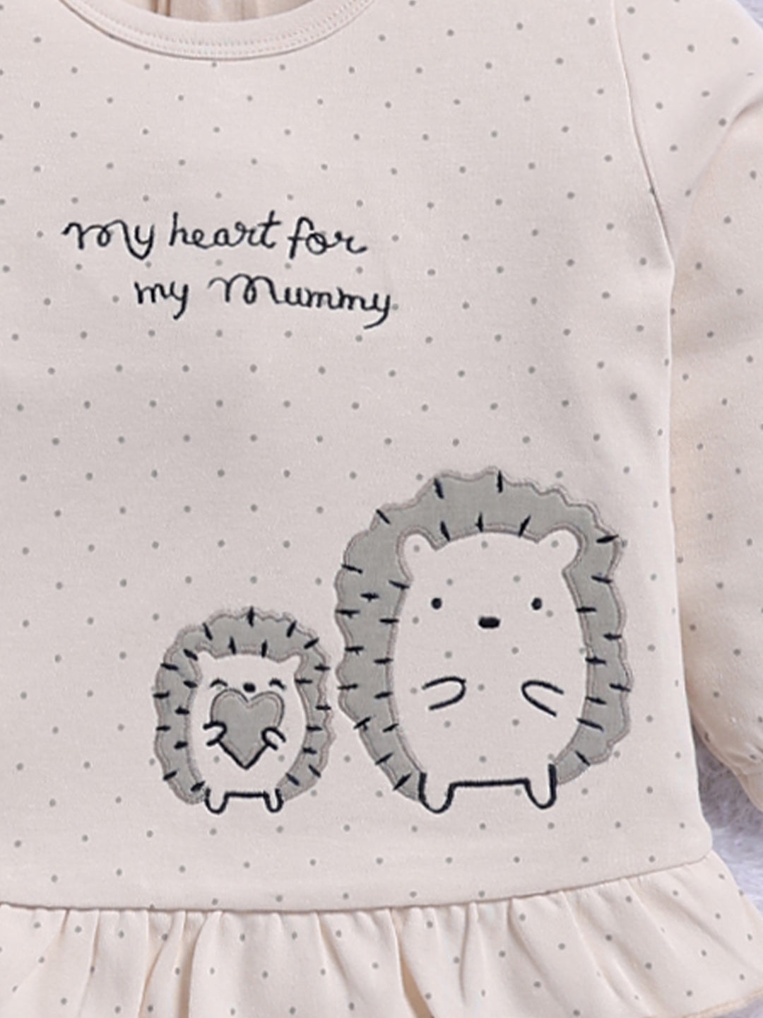 Top & Bottom for Girls - Light Beige Hedgehog Ruffle-Trim