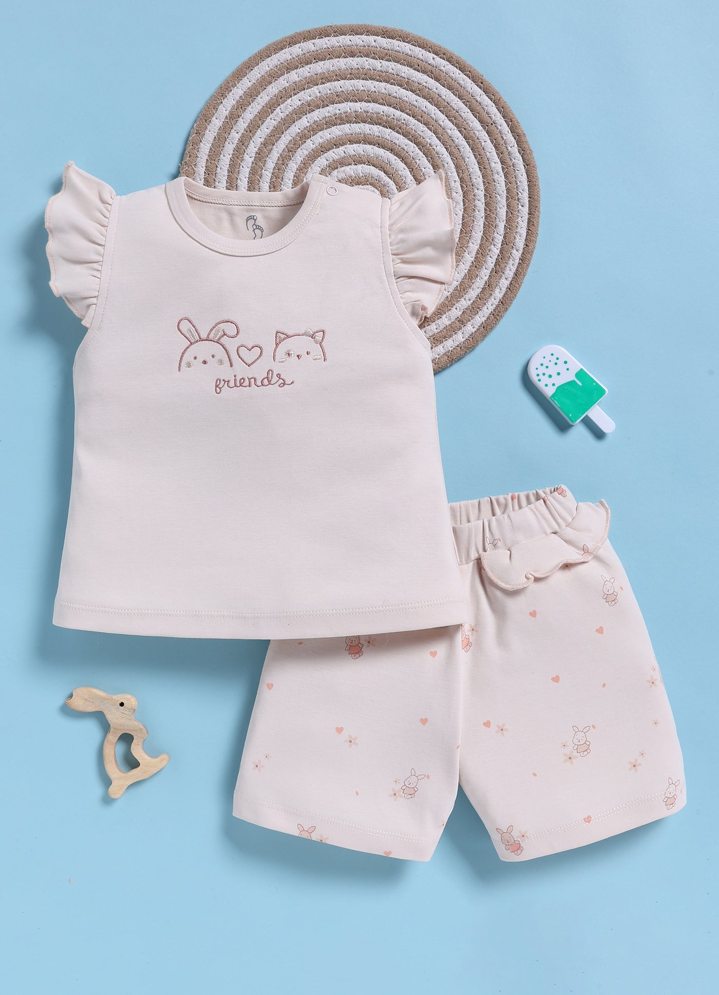 Half-Sleeve Top & Bottom For Girls - White Sweet Friends
