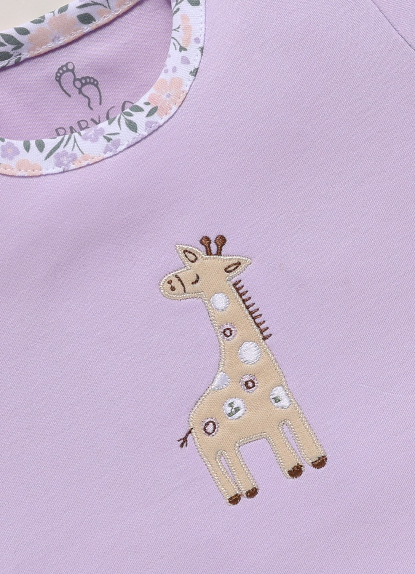 Half-Sleeve Top & Bottom For Girls - Light Purple Giraffe