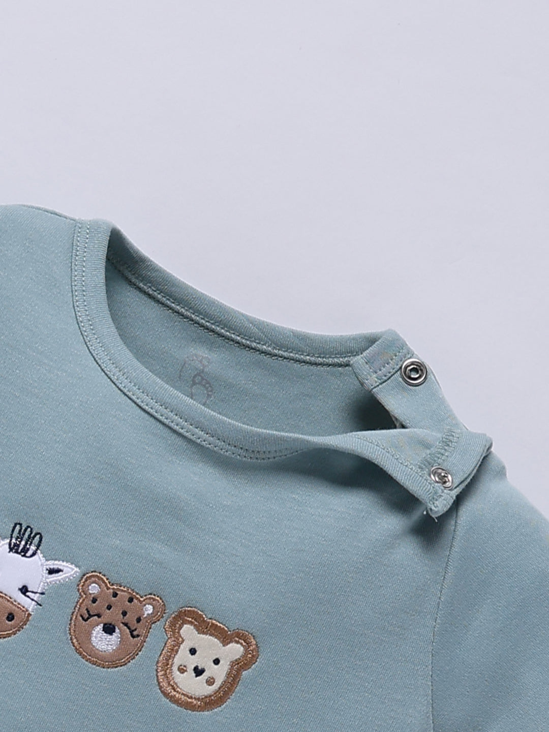 Full Sleeve Romper for Boys – Dusty Blue Animal Embroidered