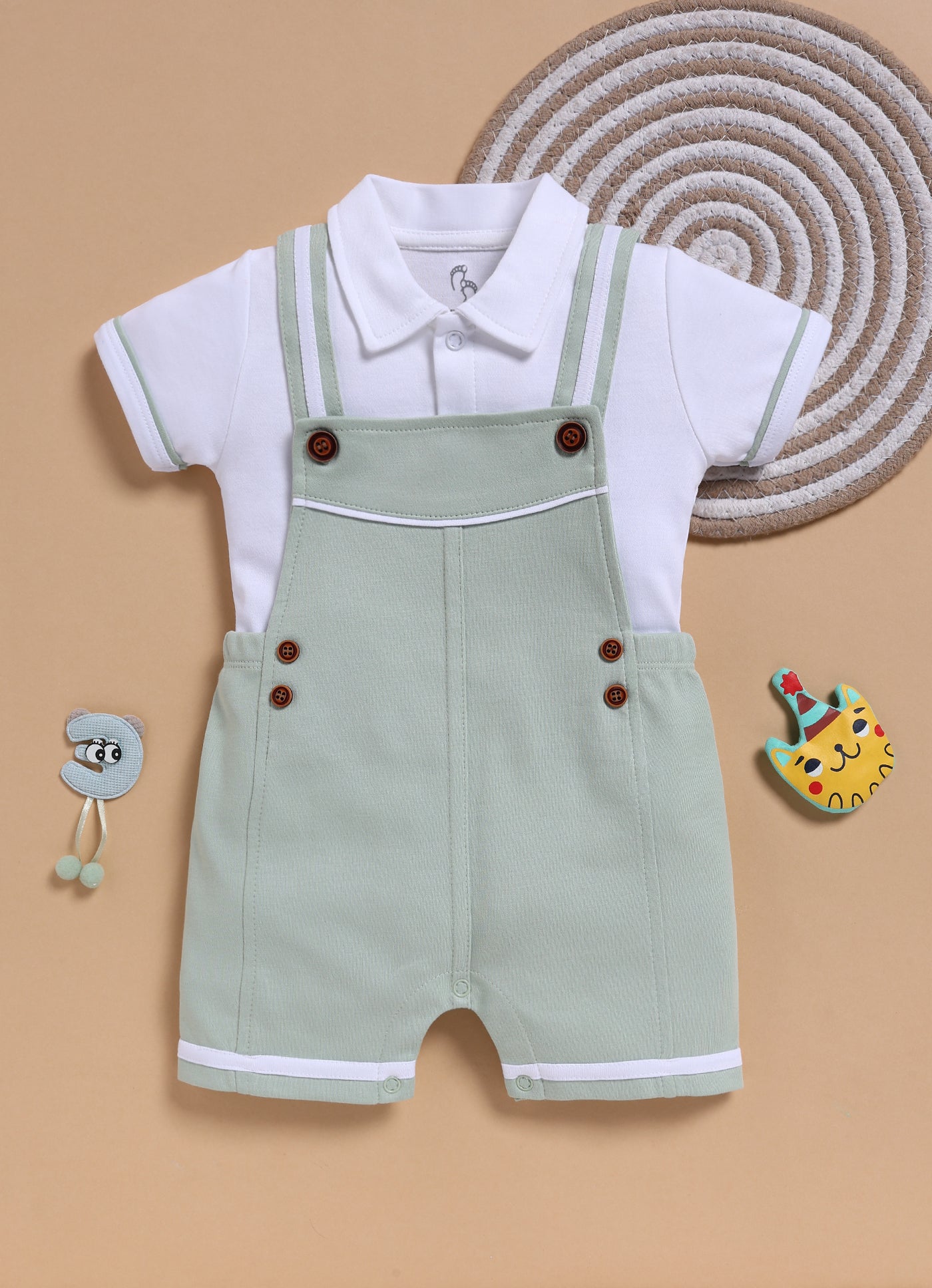 Half Sleeve Dungaree for Boys – Mint Green Classic Button Style