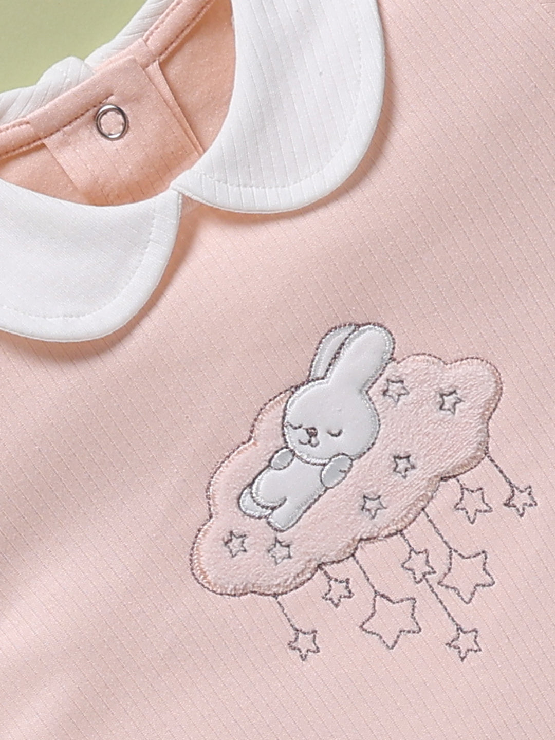 Full Sleeve Romper for Girls – Peach Peter Pan Collar Ribbed