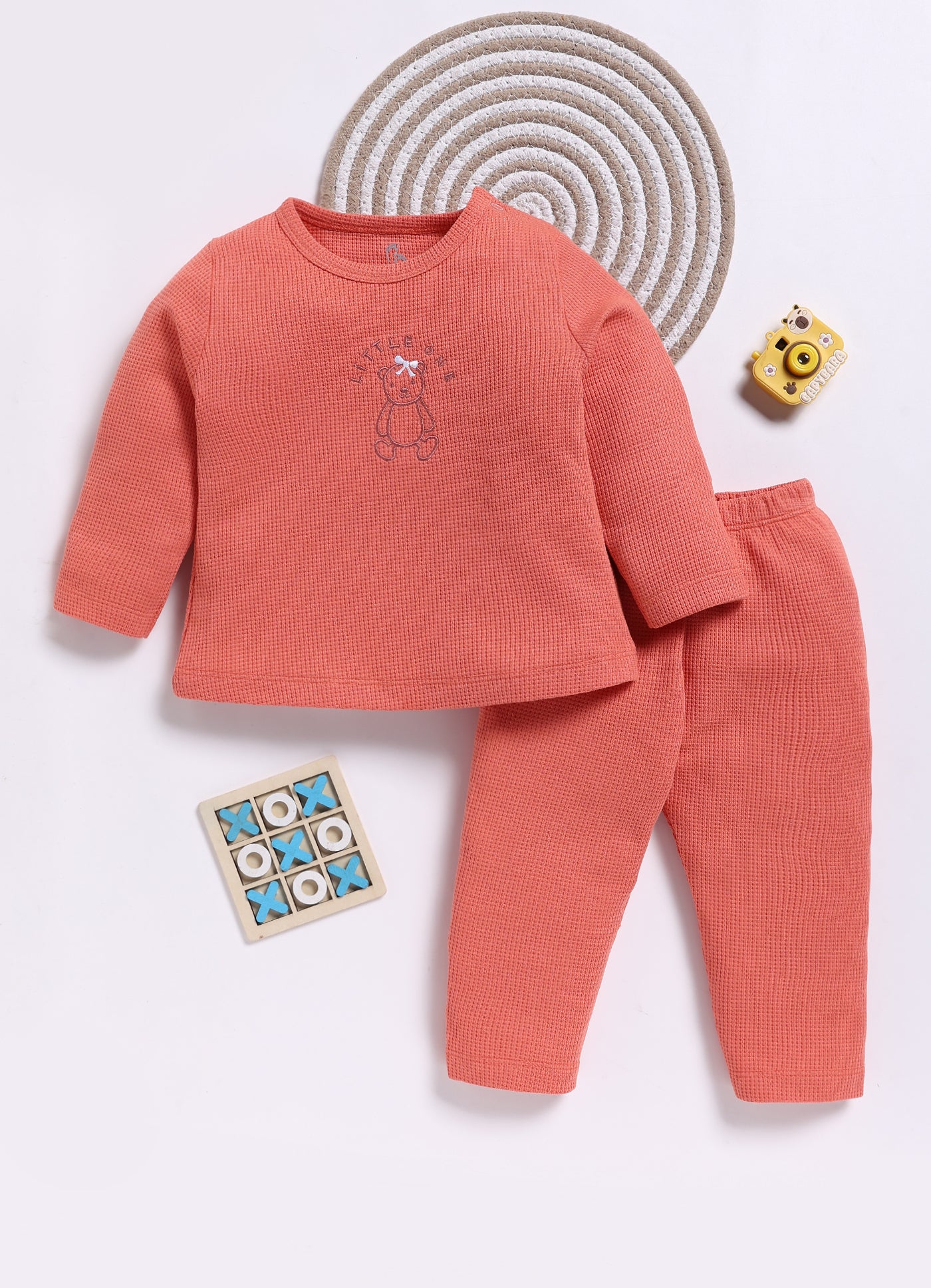 Full-Sleeve Top & Bottom For Girls - Peach Little One