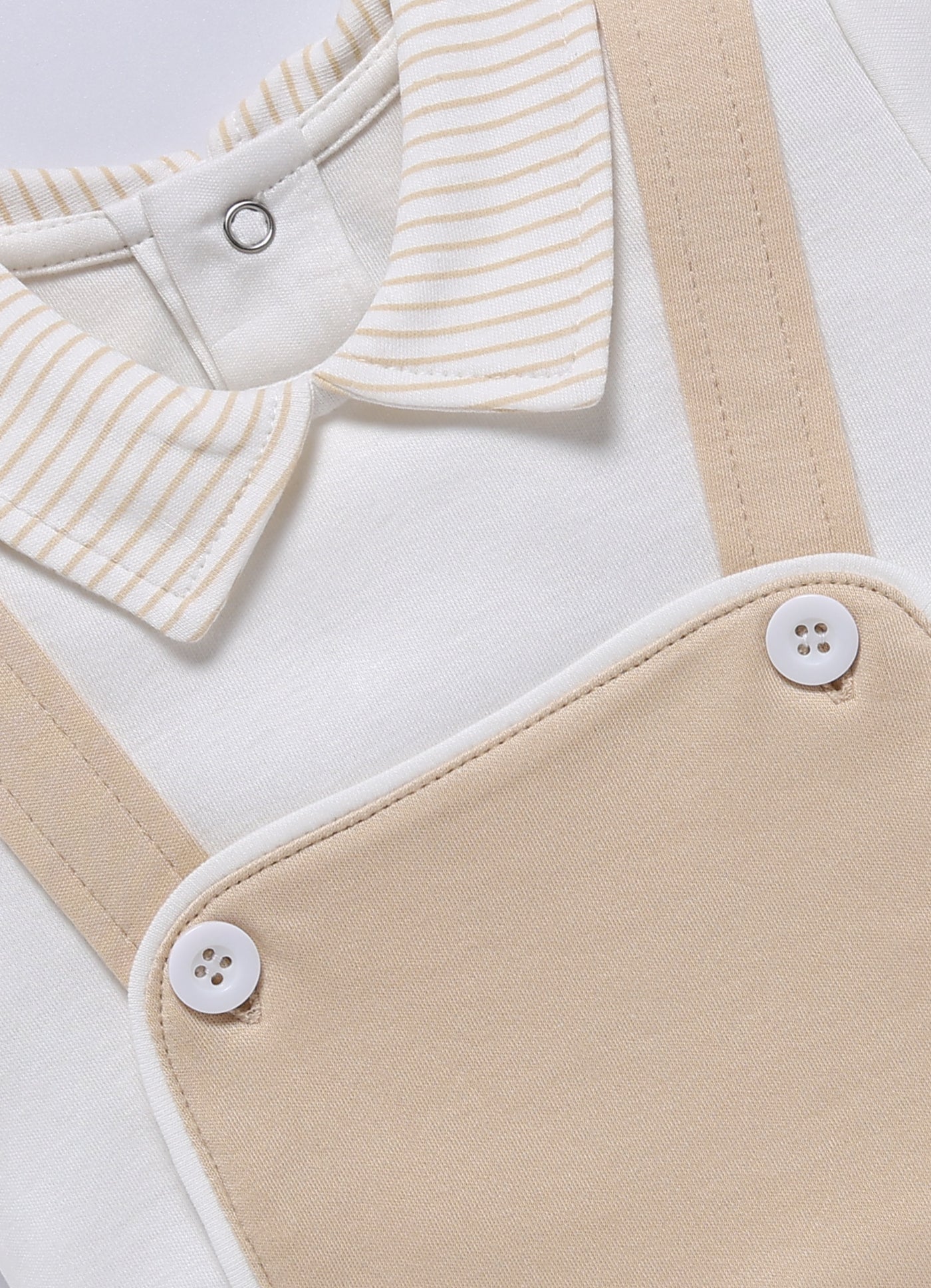 Half Sleeve Dungaree for Boys - Beige Striped Collar