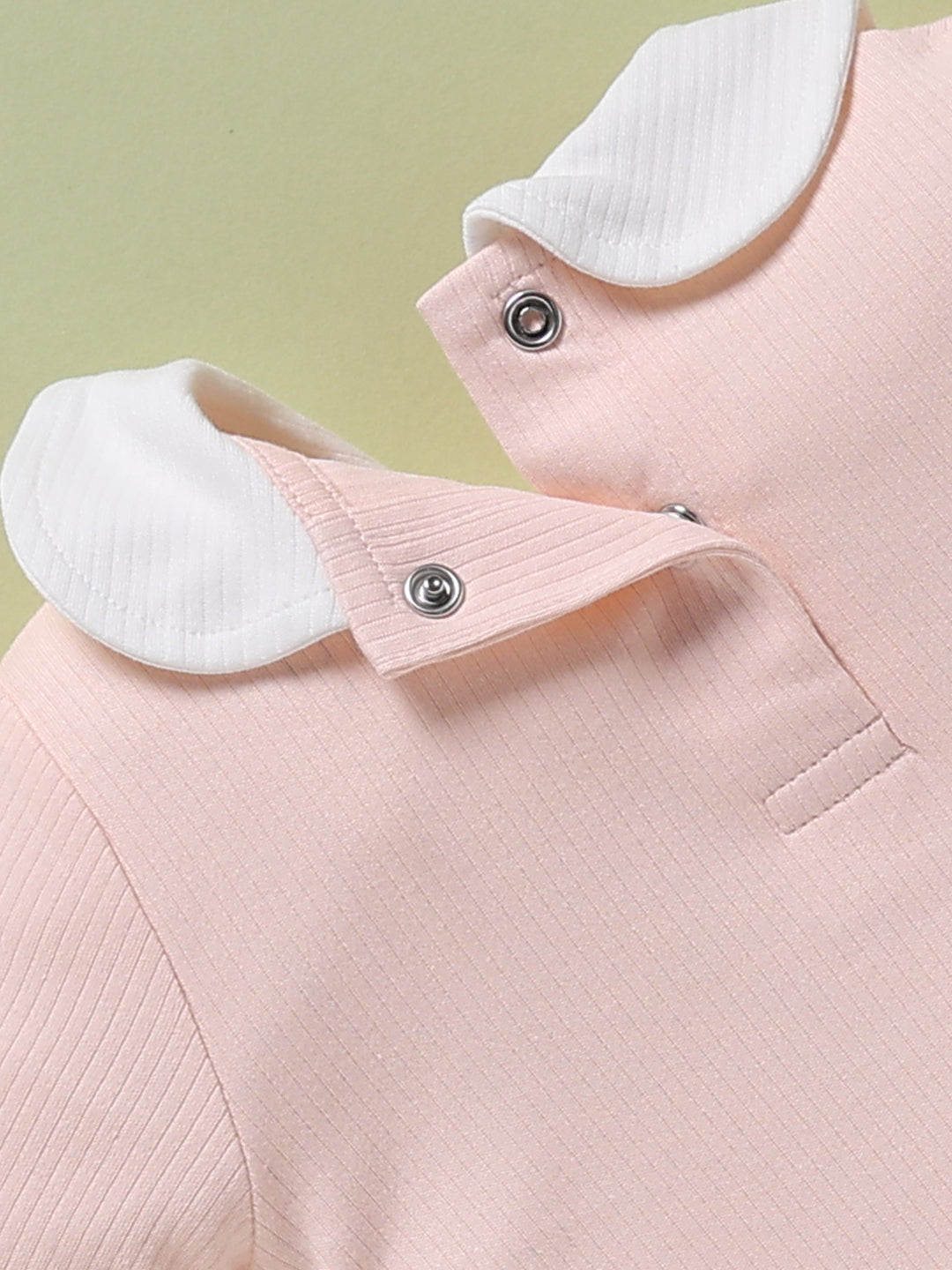 Full Sleeve Romper for Girls – Peach Peter Pan Collar Ribbed