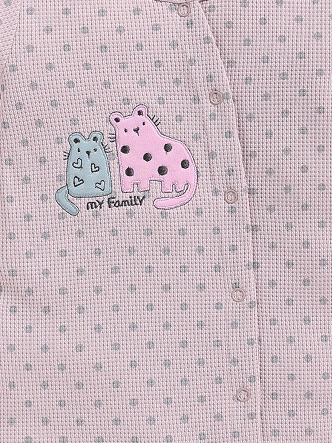Full Sleeve Romper for Girls – Mauve Pink Waffle-Knit Polka Dot