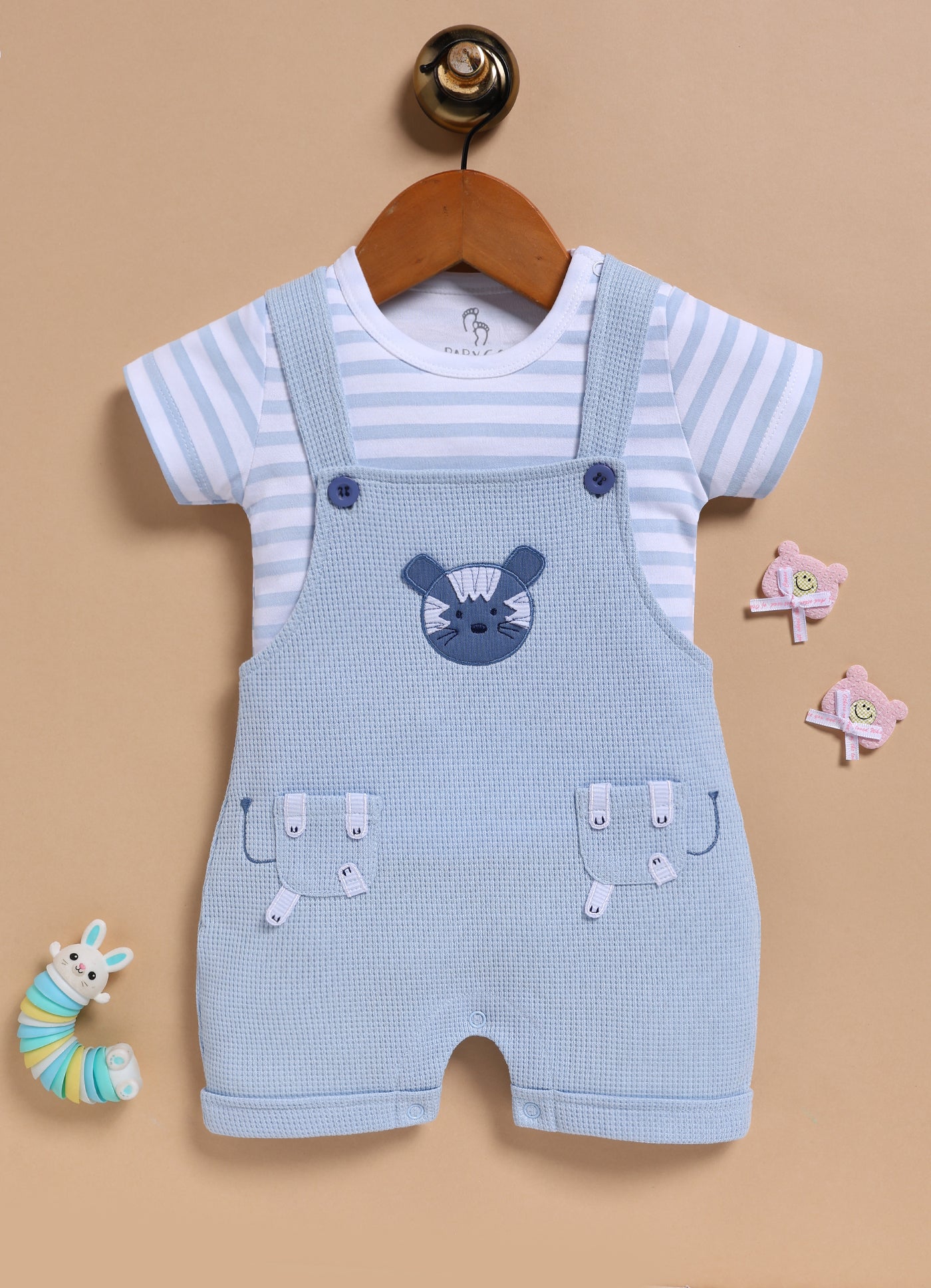 Half Sleeve Dungaree for Boys – Sky Blue Cute Tiger