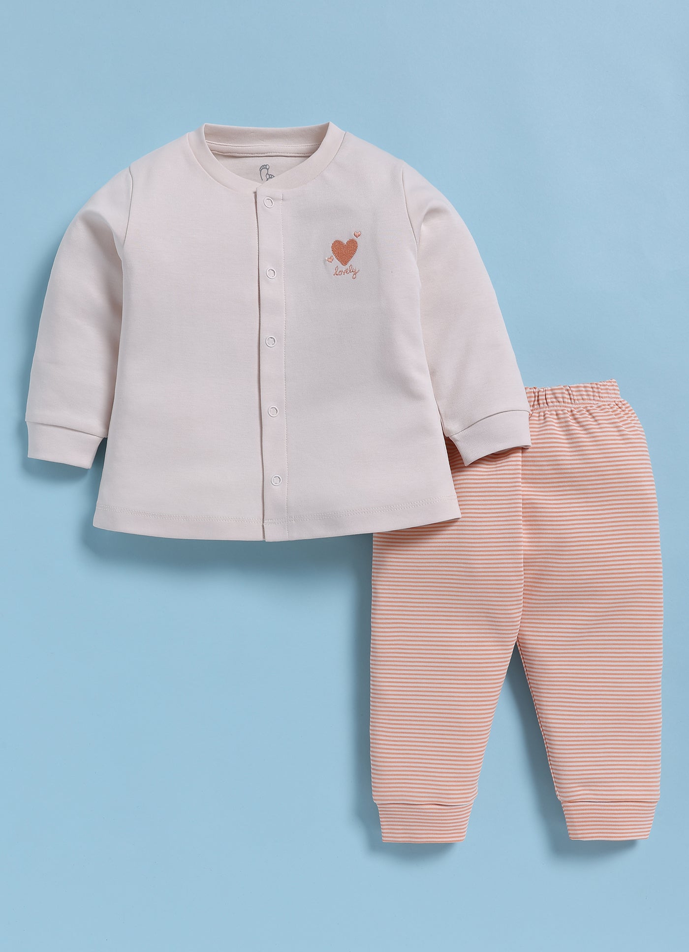 Full-Sleeve Top & Bottom For Girls - Peach Heart