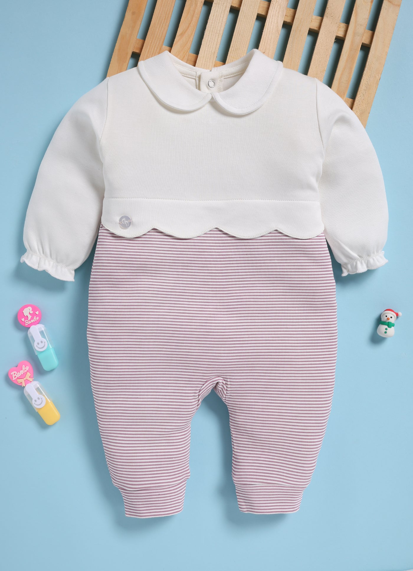 Full Sleeve Romper for Girls - Mauve Striped