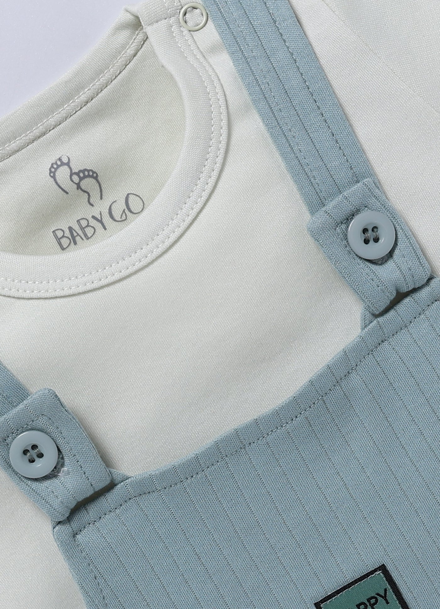 Half Sleeve Dungaree for Boys - Mint Green Happy Badge