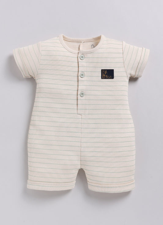 Baby Boy Beige Striped Playtime Half Sleeves Romper