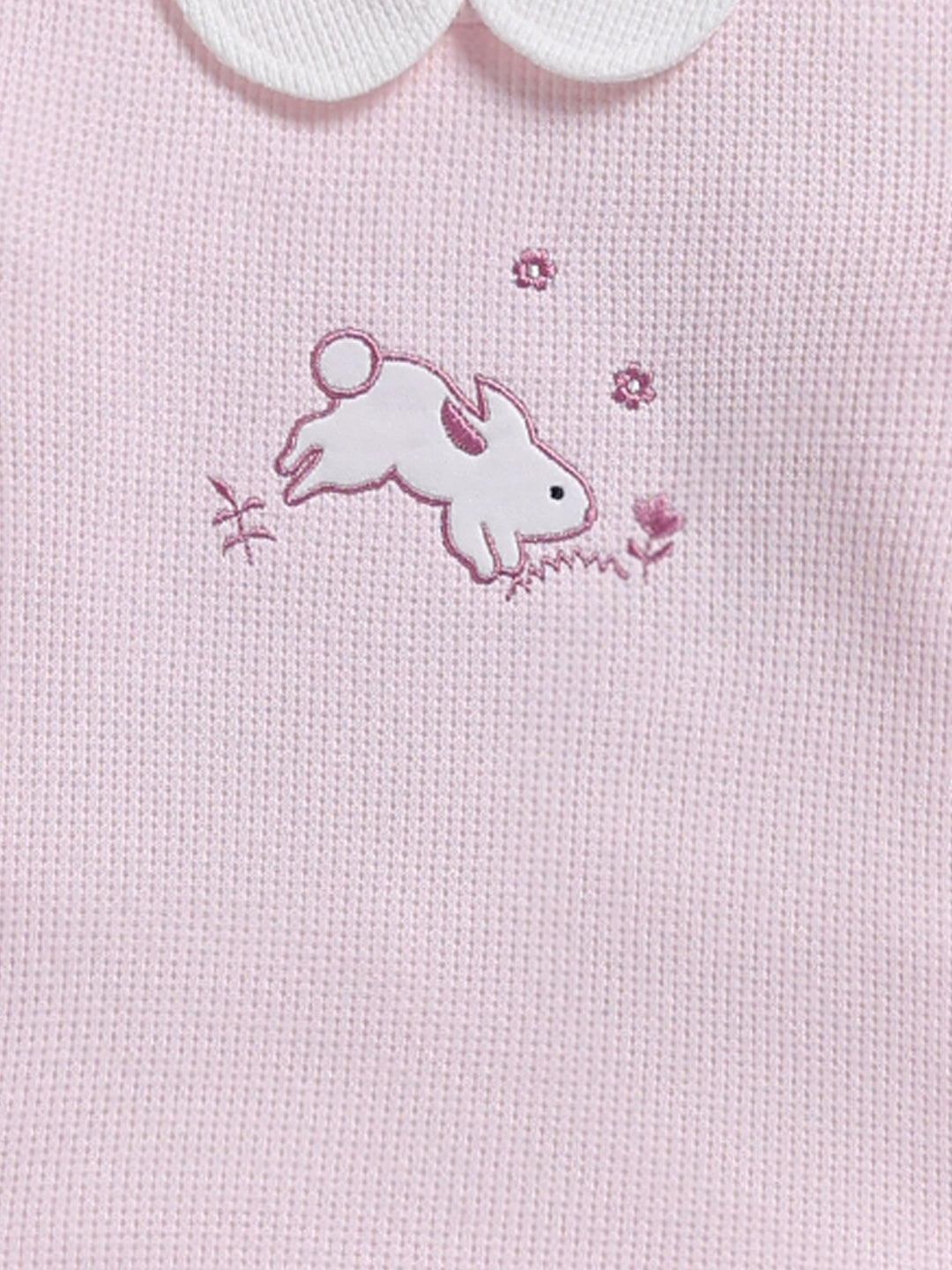 Top & Bottom for Girls - Pink Bunny Embroidered Waffle Top & Trousers Set