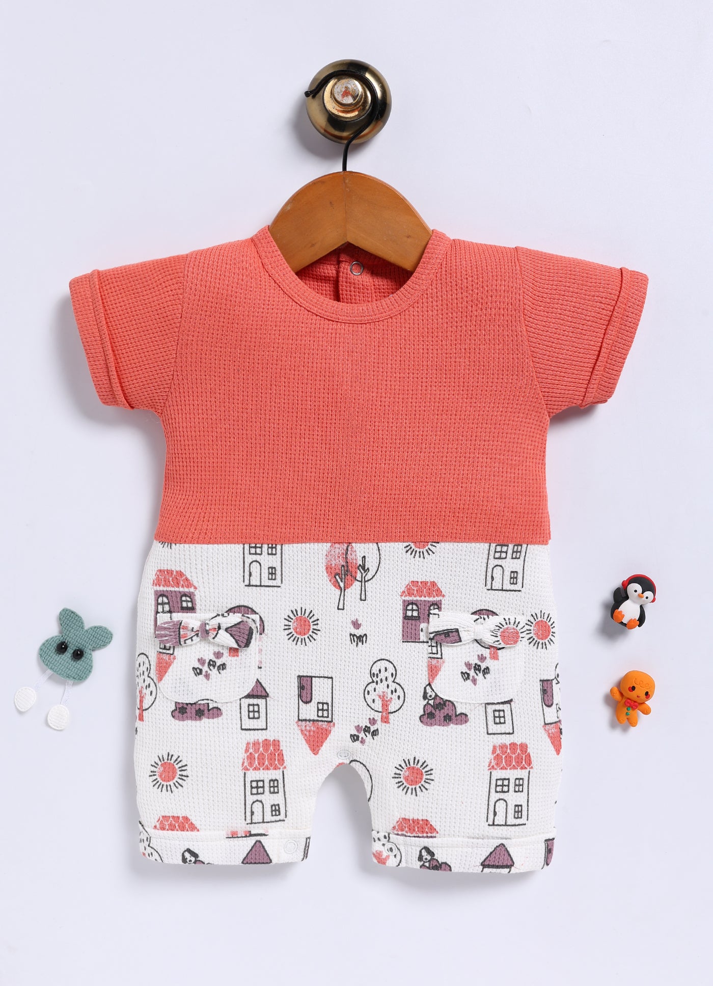 Half-Sleeve Romper for Girls – Peach Little Town Charm