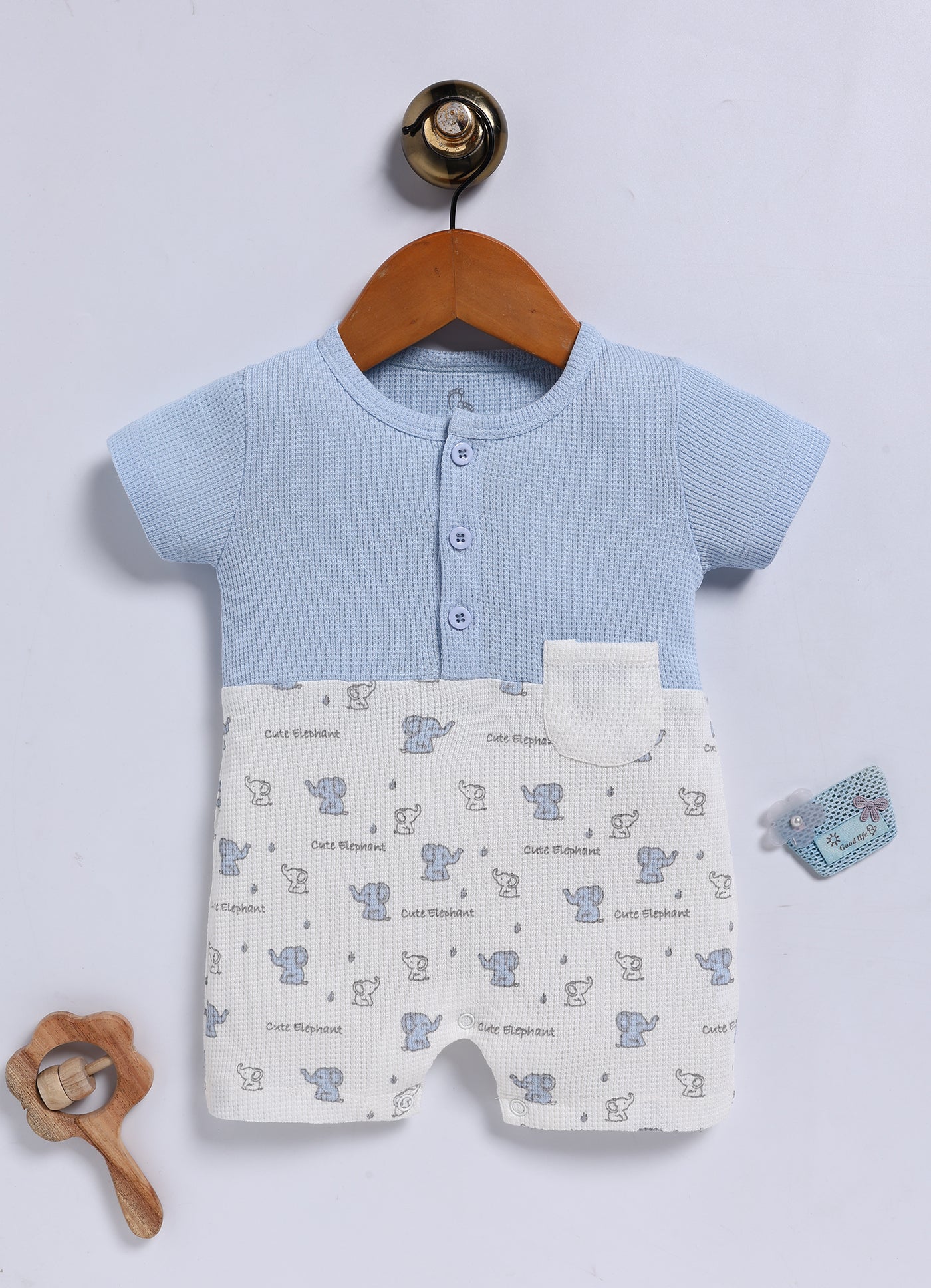 Half-Sleeve Romper for Boys – Sky Blue Cute Elephant