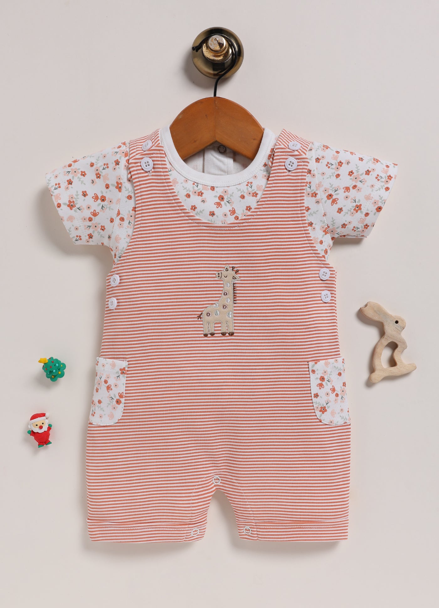 Half Sleeve Dungaree for Girls - Pink Simple Giraffe