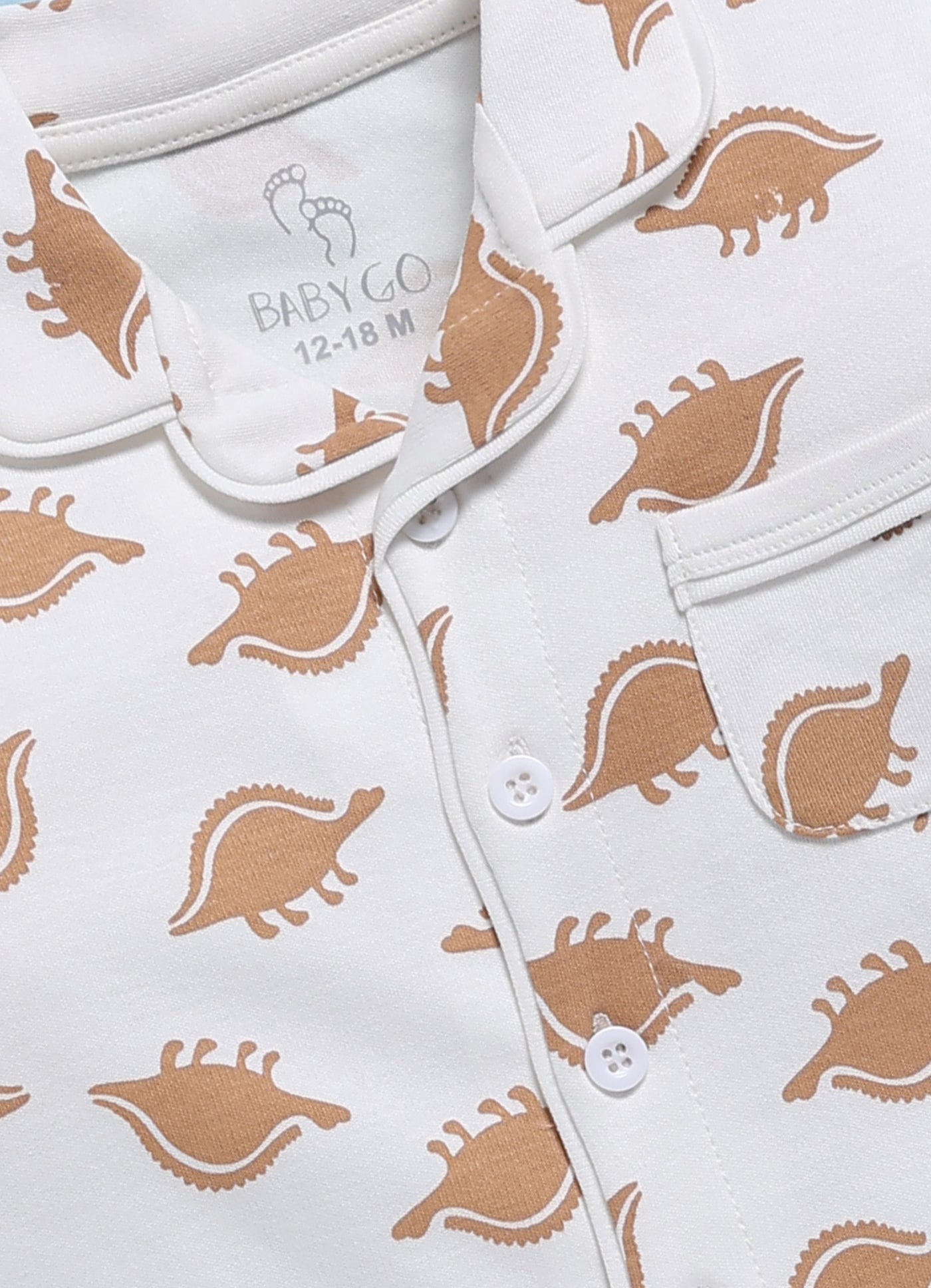 Full-Sleeve Nightsuits for Boys - Beige Small Dinos