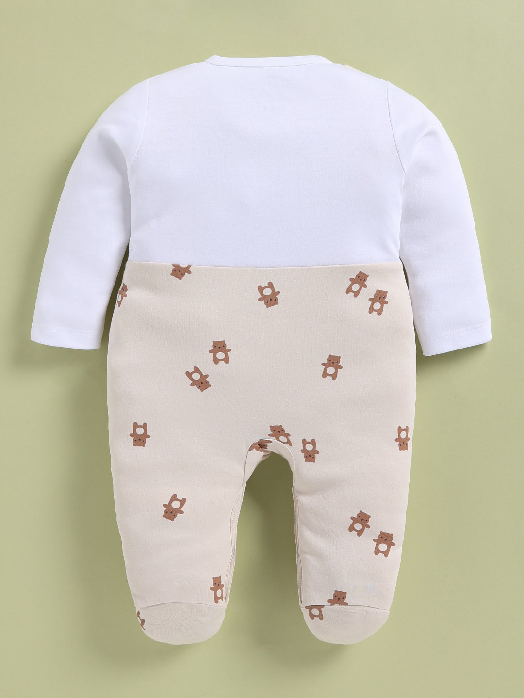 Full Sleeve Romper for Boys – Cream Bear Print Suspender-Style Footie