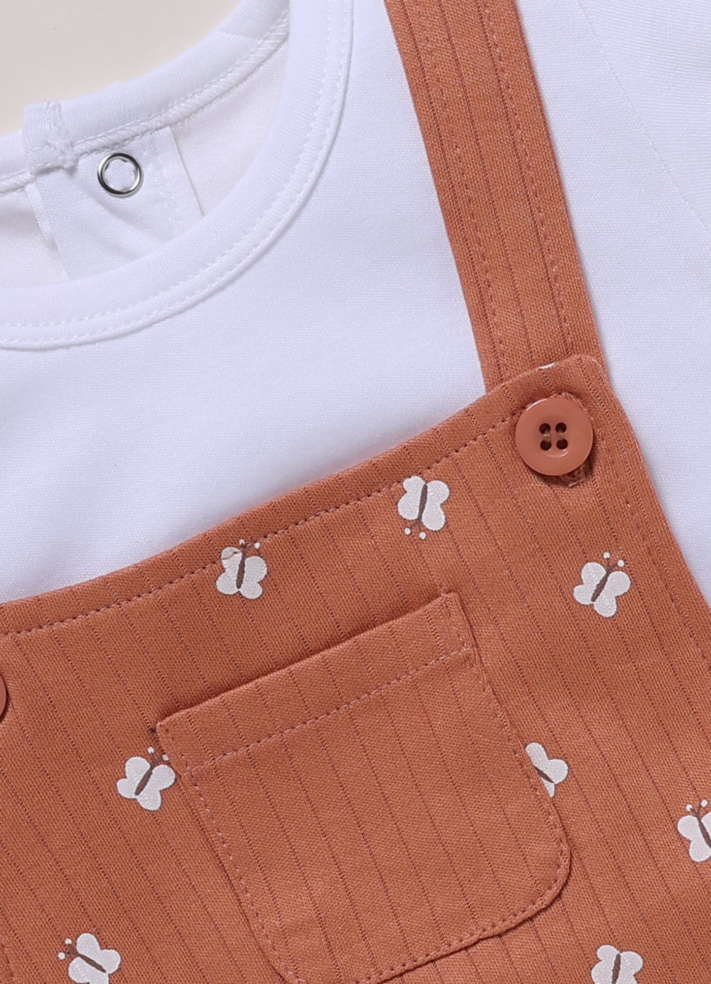 Half Sleeve Dungaree for Girls – Brown Tiny Pocket