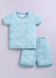 Half Sleeve Top & Bottom for Boys - Light Green & Navy